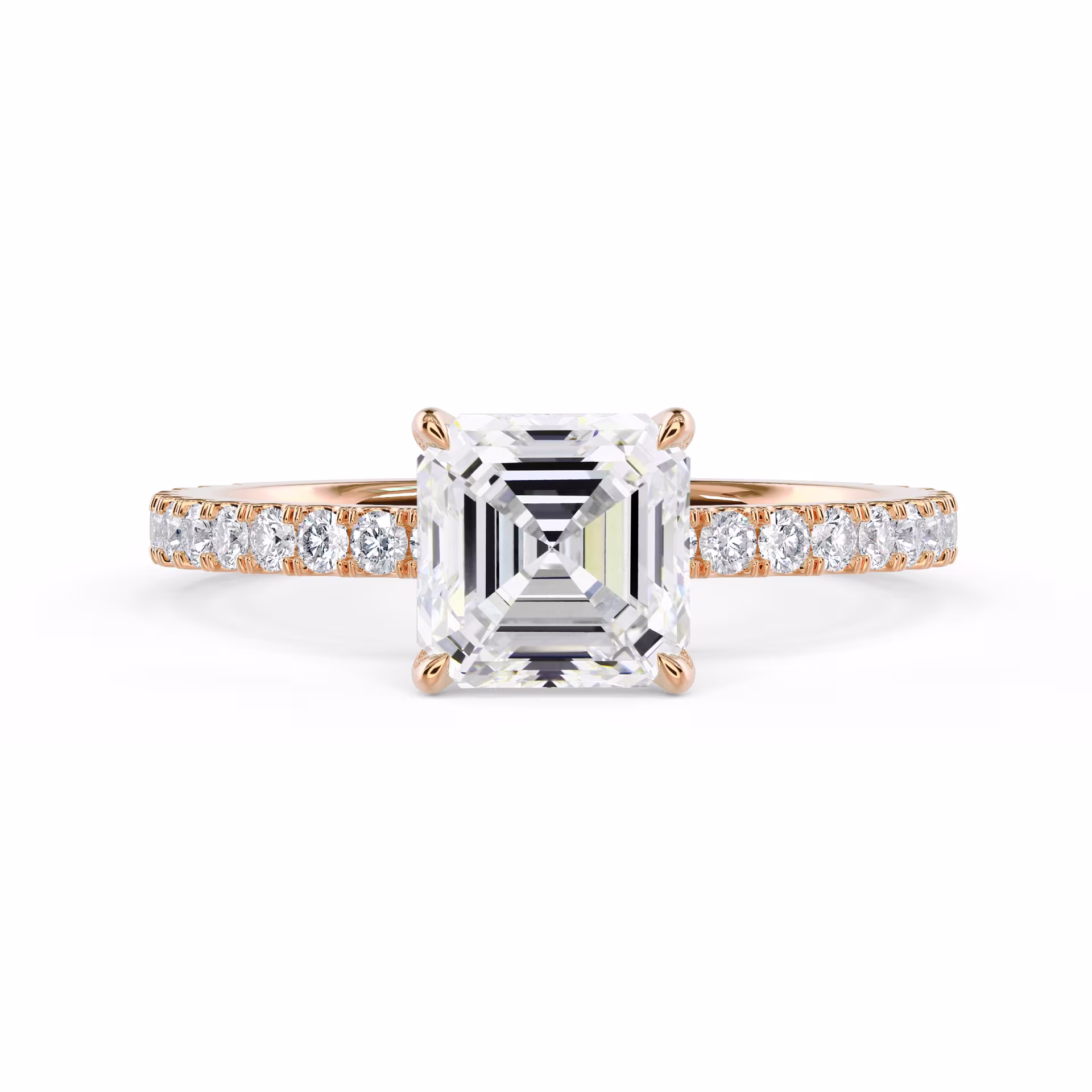 Diamonds Asscher Classic Four Prong Pavé Diamond Engagement Ring in Rose Gold (Main View)