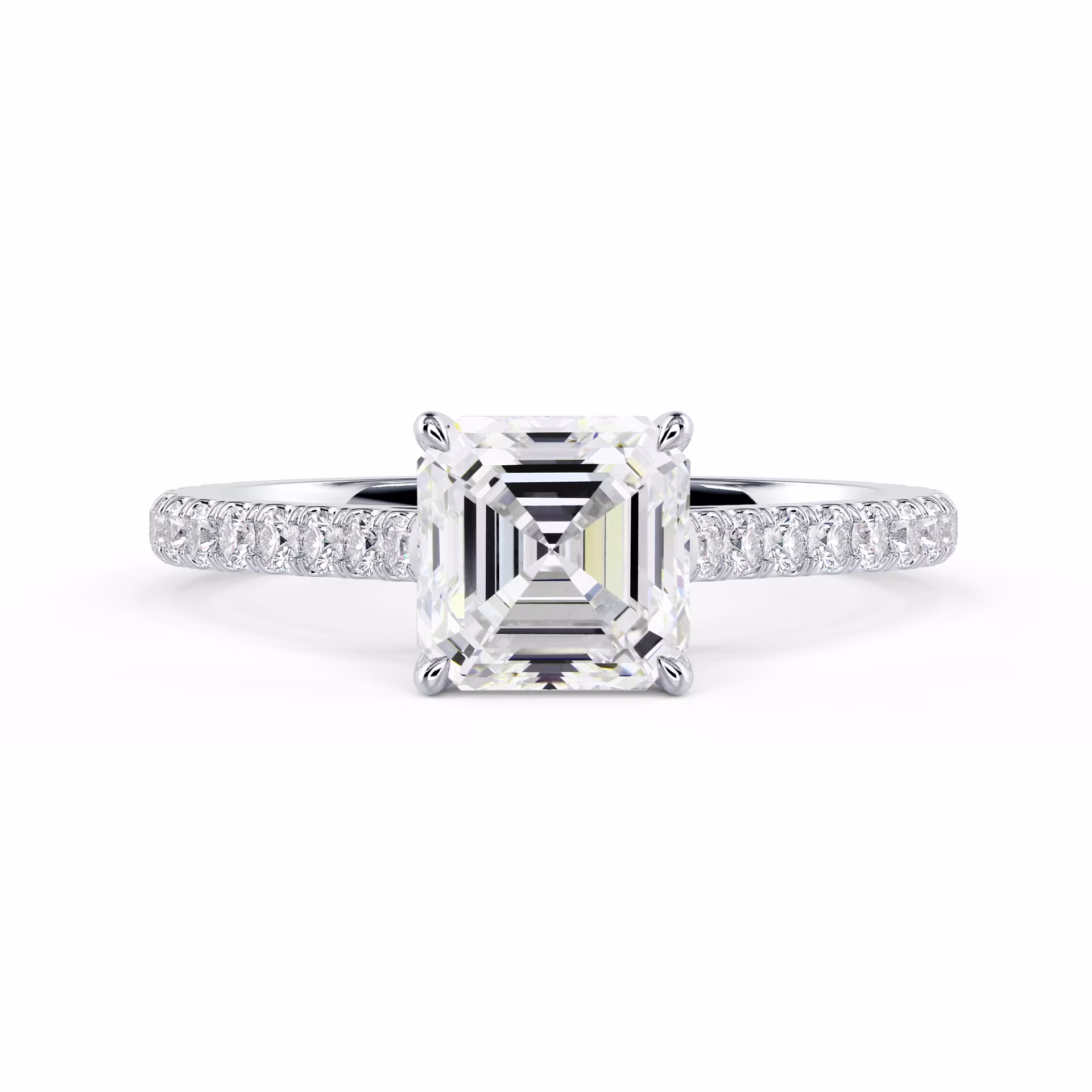 Hand Selected Diamonds set in White Gold Asscher Cathedral Pavé Setting (Main View)