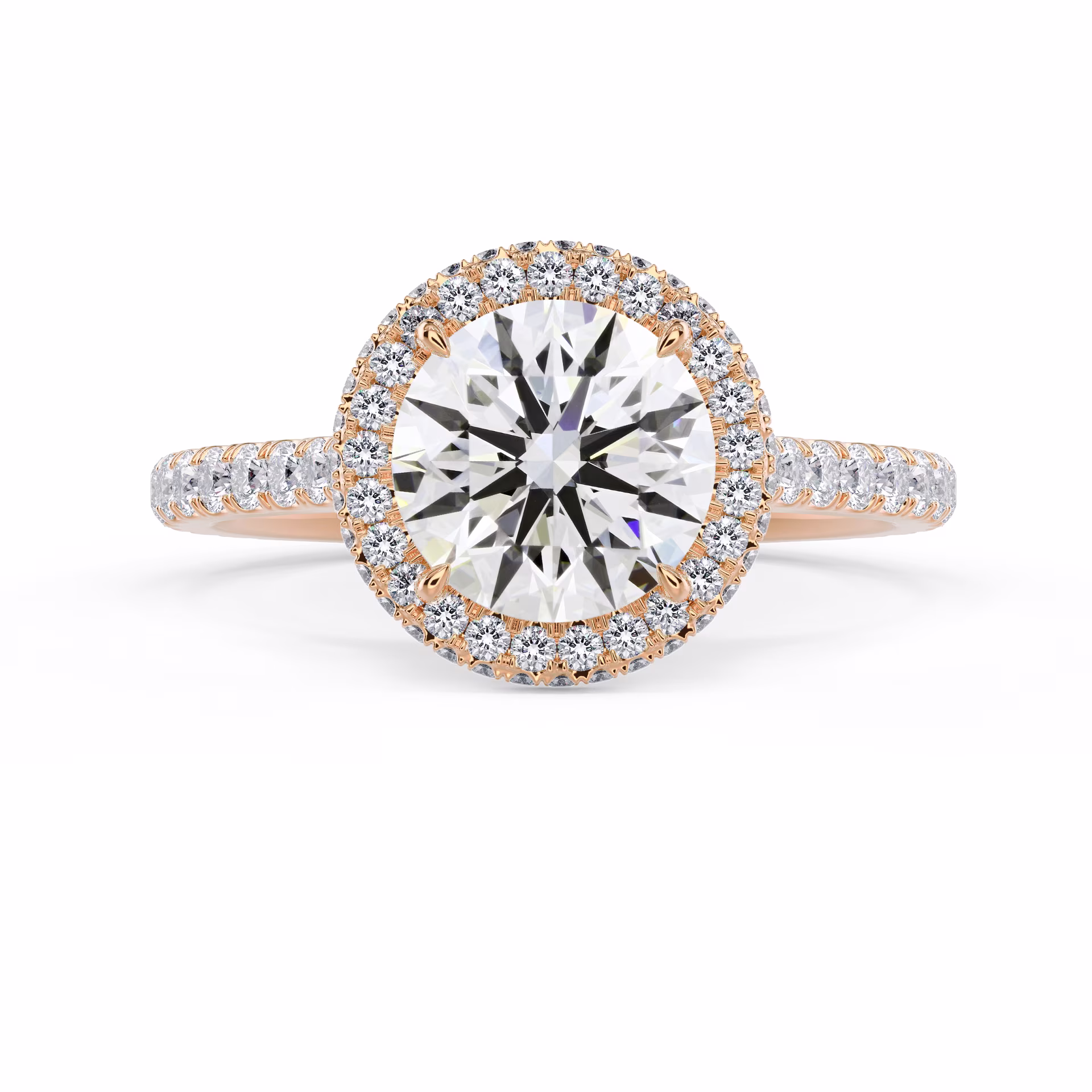 Lab Grown Diamonds set in Rose Gold Double Sided Halo Diamond Engagement Ring (Main View)