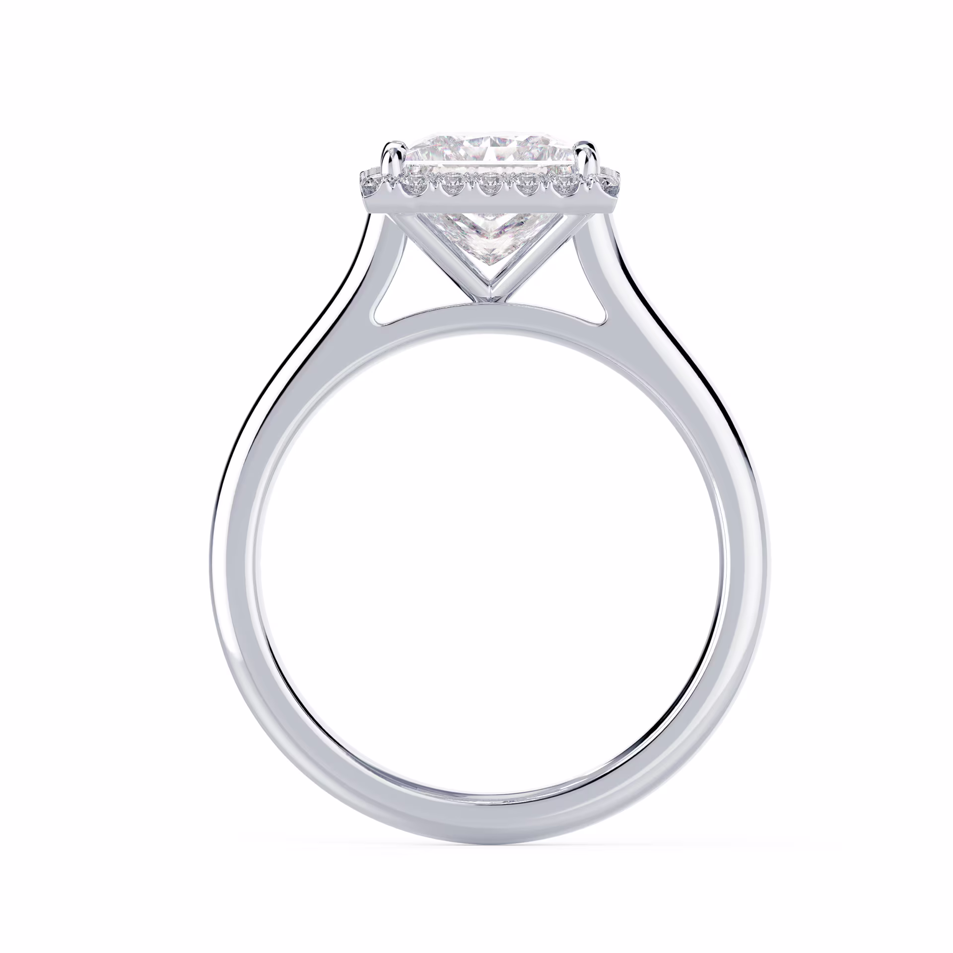 Lab Diamonds Princess Single Halo Diamond Engagement Ring in White Gold (Profile View)