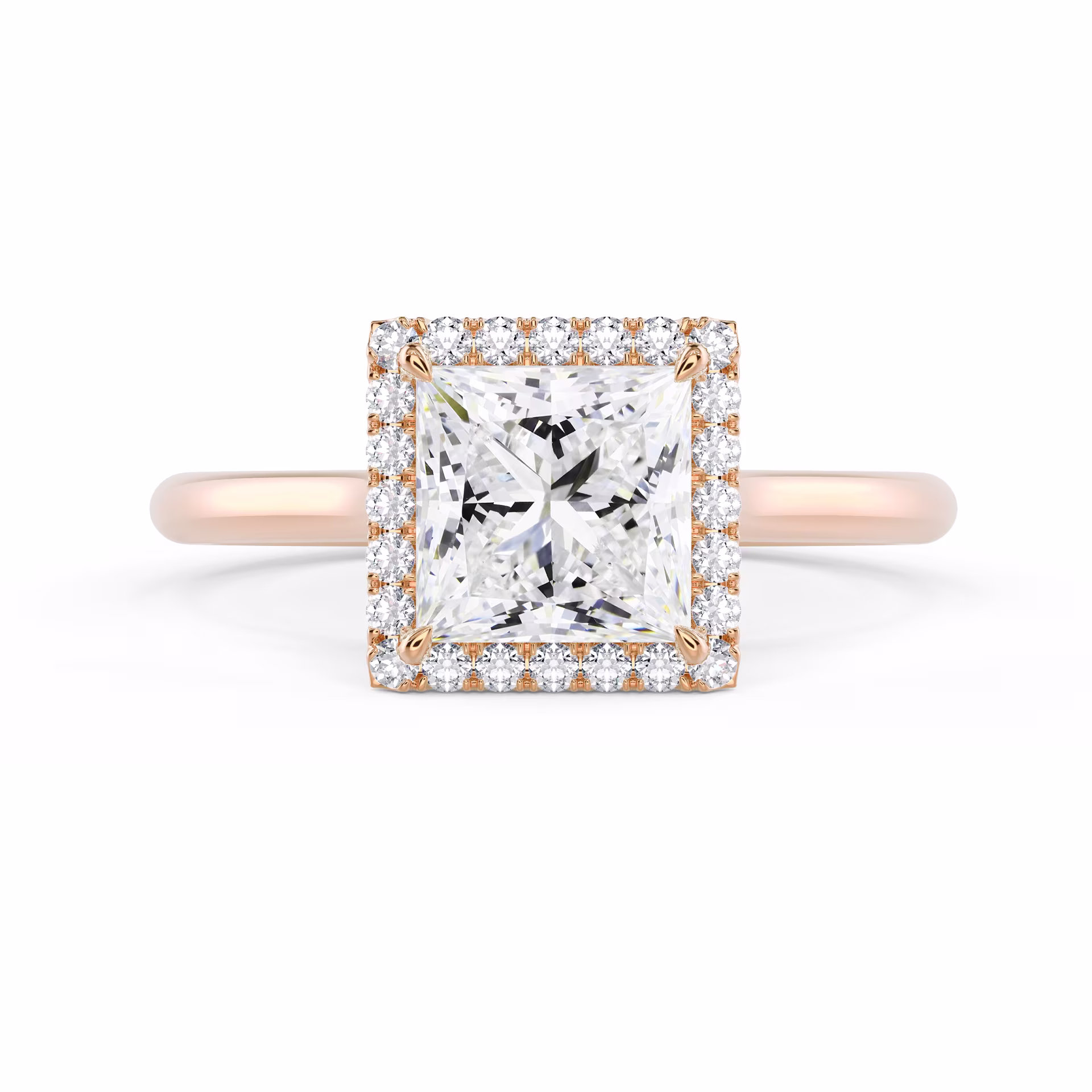 Diamonds set in Rose Gold Princess Single Halo Diamond Engagement Ring (Main View)