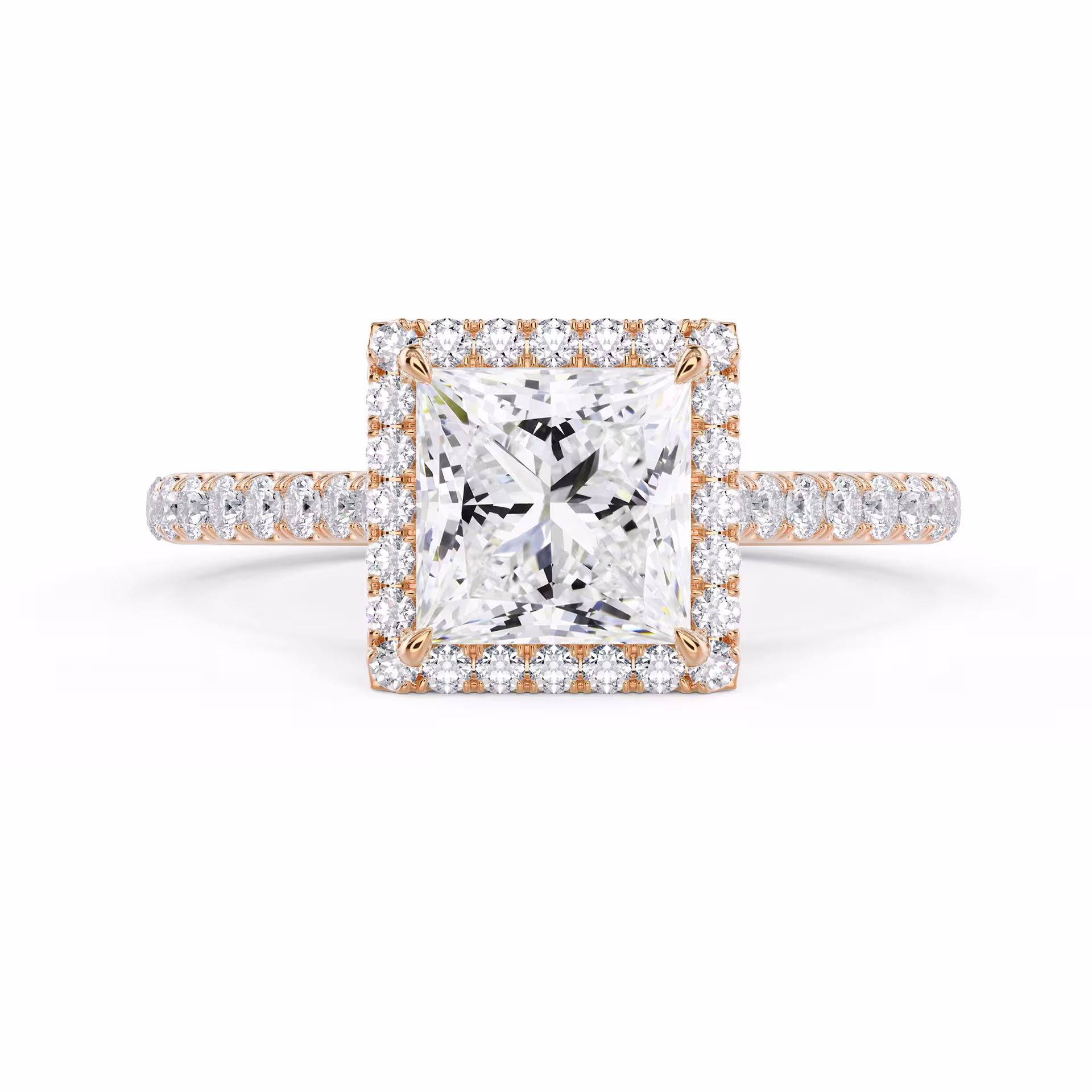 Lab Diamonds Princess Halo Pavé Diamond Engagement Ring in Rose Gold (Main View)