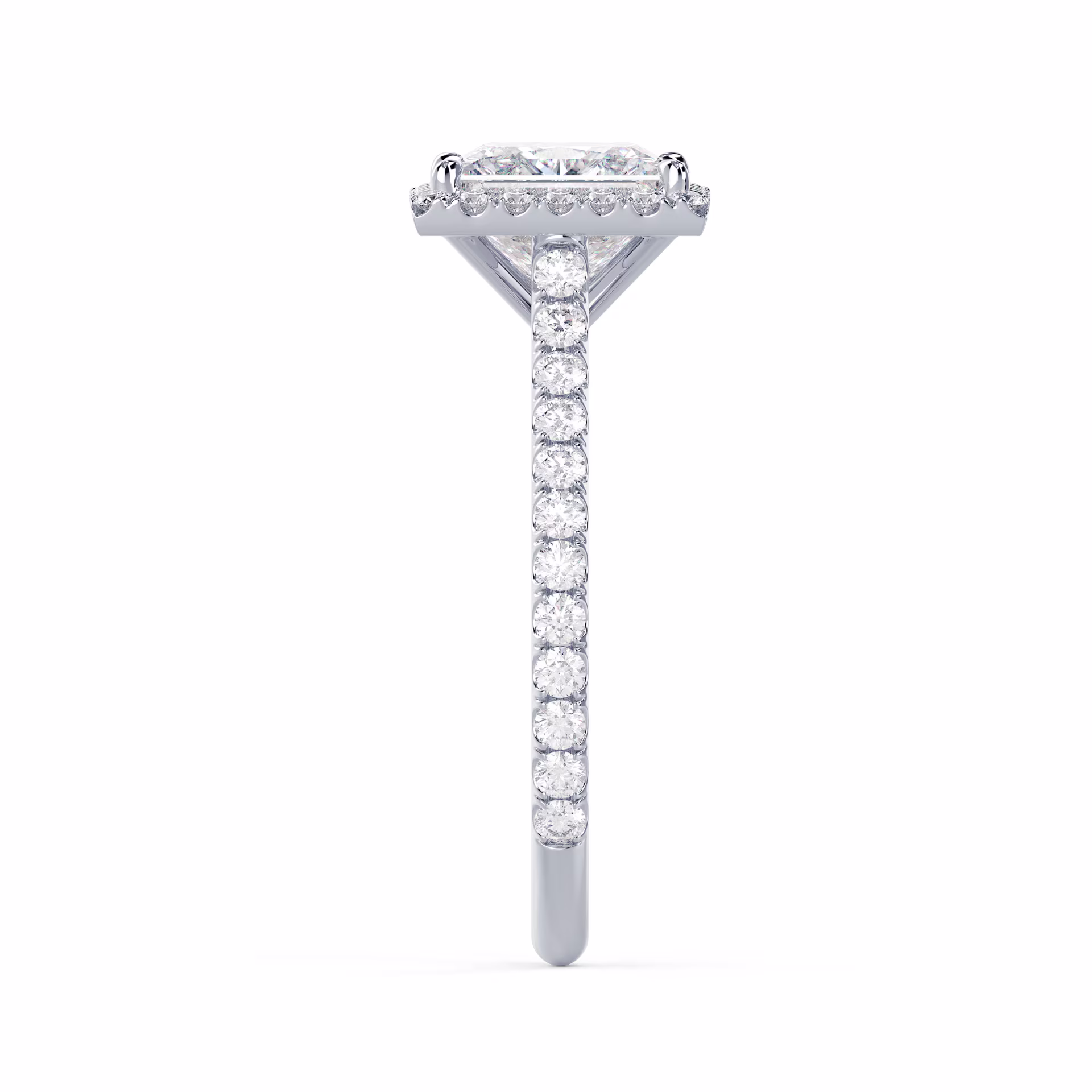 White Gold Princess Halo Pavé Setting featuring Lab Diamonds (Side View)