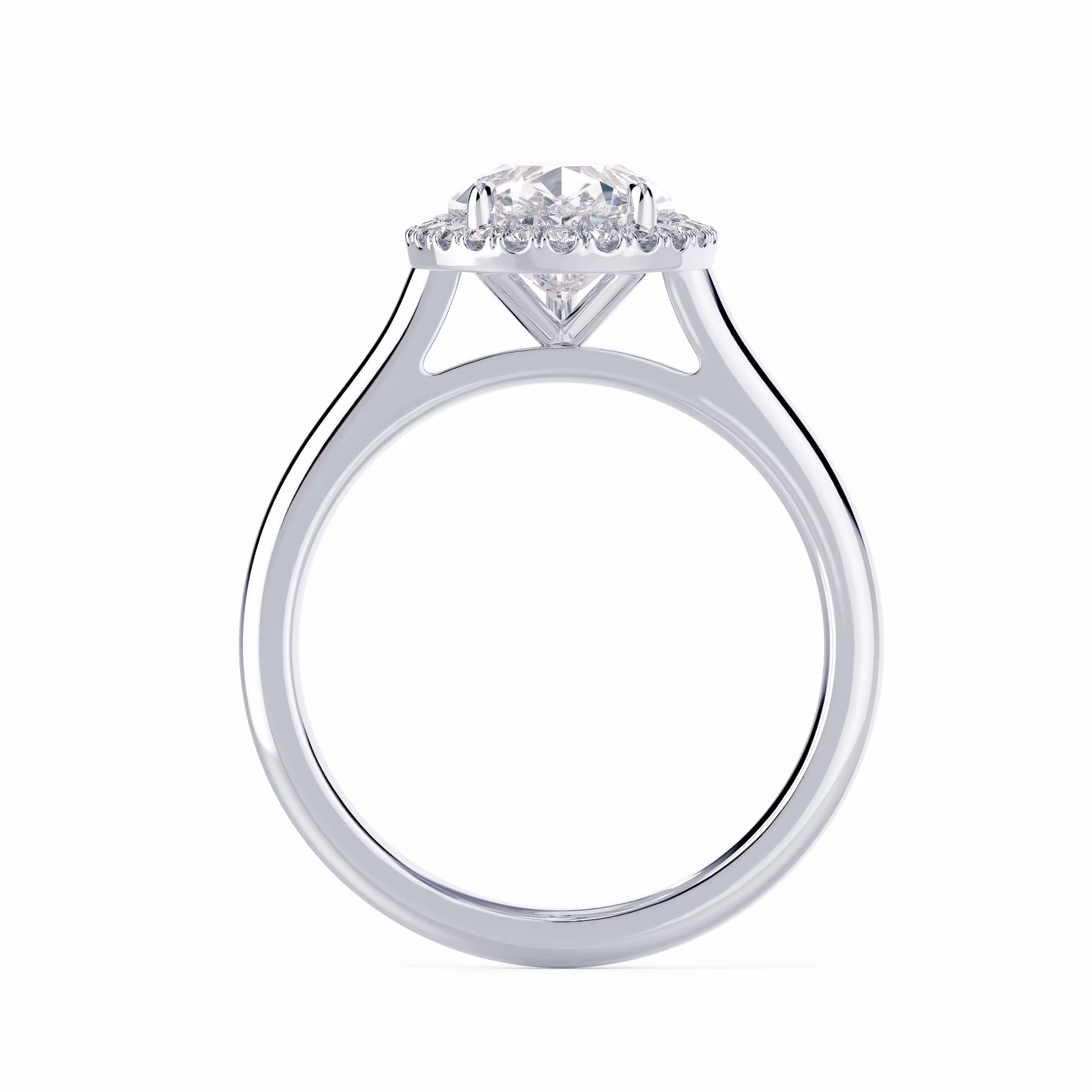 Lab Diamonds Pear Single Halo Setting in White Gold (Profile View)