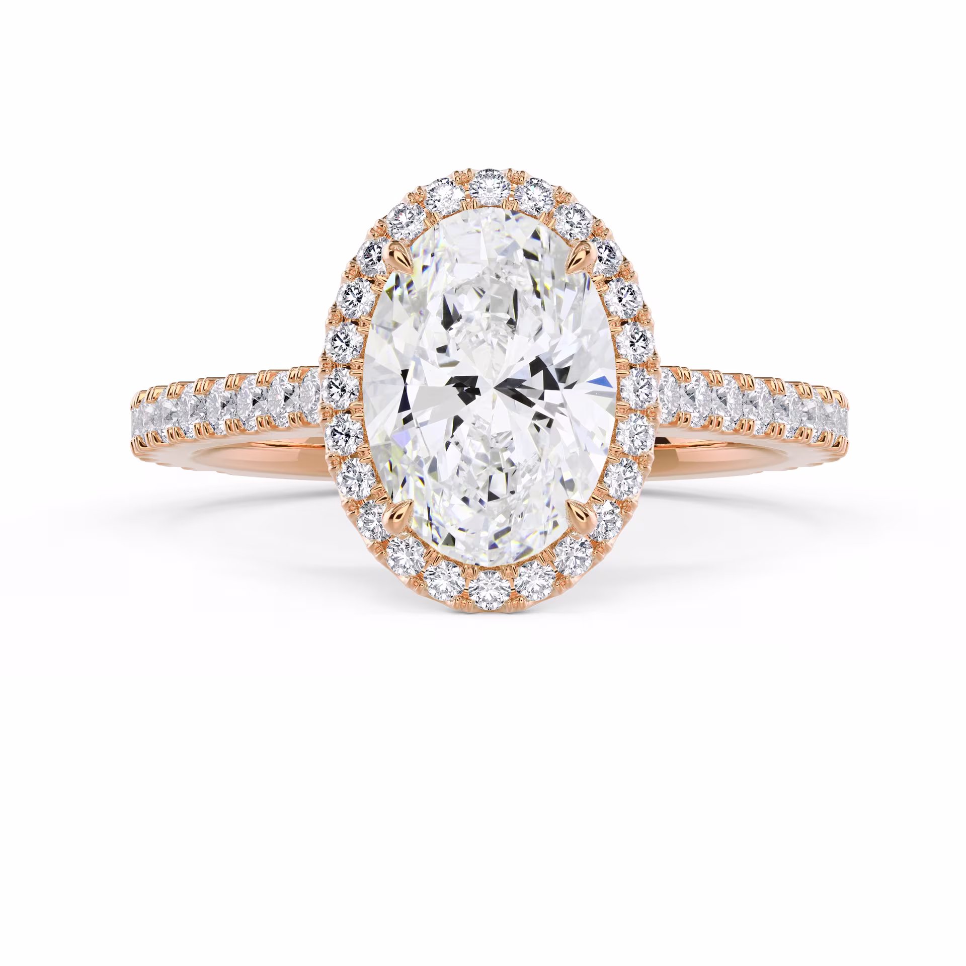 Created Diamonds set in Rose Gold Oval Halo Pavé Diamond Engagement Ring (Main View)