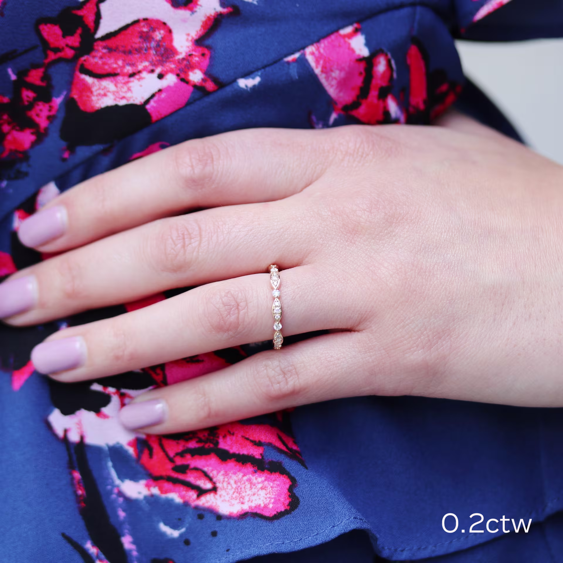 0.2 Carat Round Lab Diamonds Leaf Half Band in 14 Karat Yellow Gold (Side View)