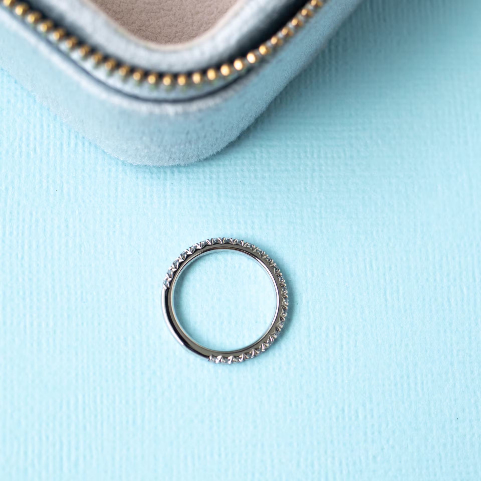 Platinum 0.45ctw French Pavé Diamond Three Quarter Band in Platinum featuring High Quality 0.45 Carat Round Lab Grown Diamonds (Profile View)