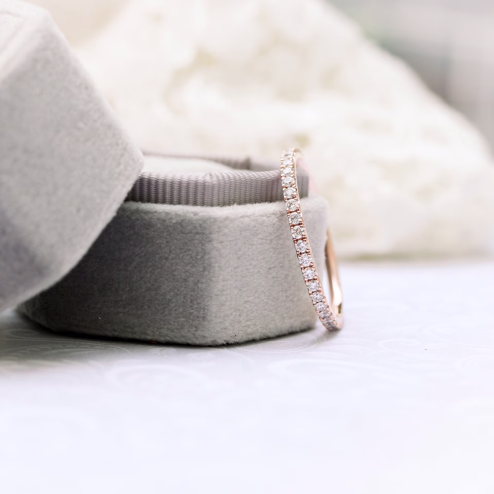 0.6 Carat Round Lab Created Diamonds French Pavé Three Quarter Band in Rose Gold (Side View)