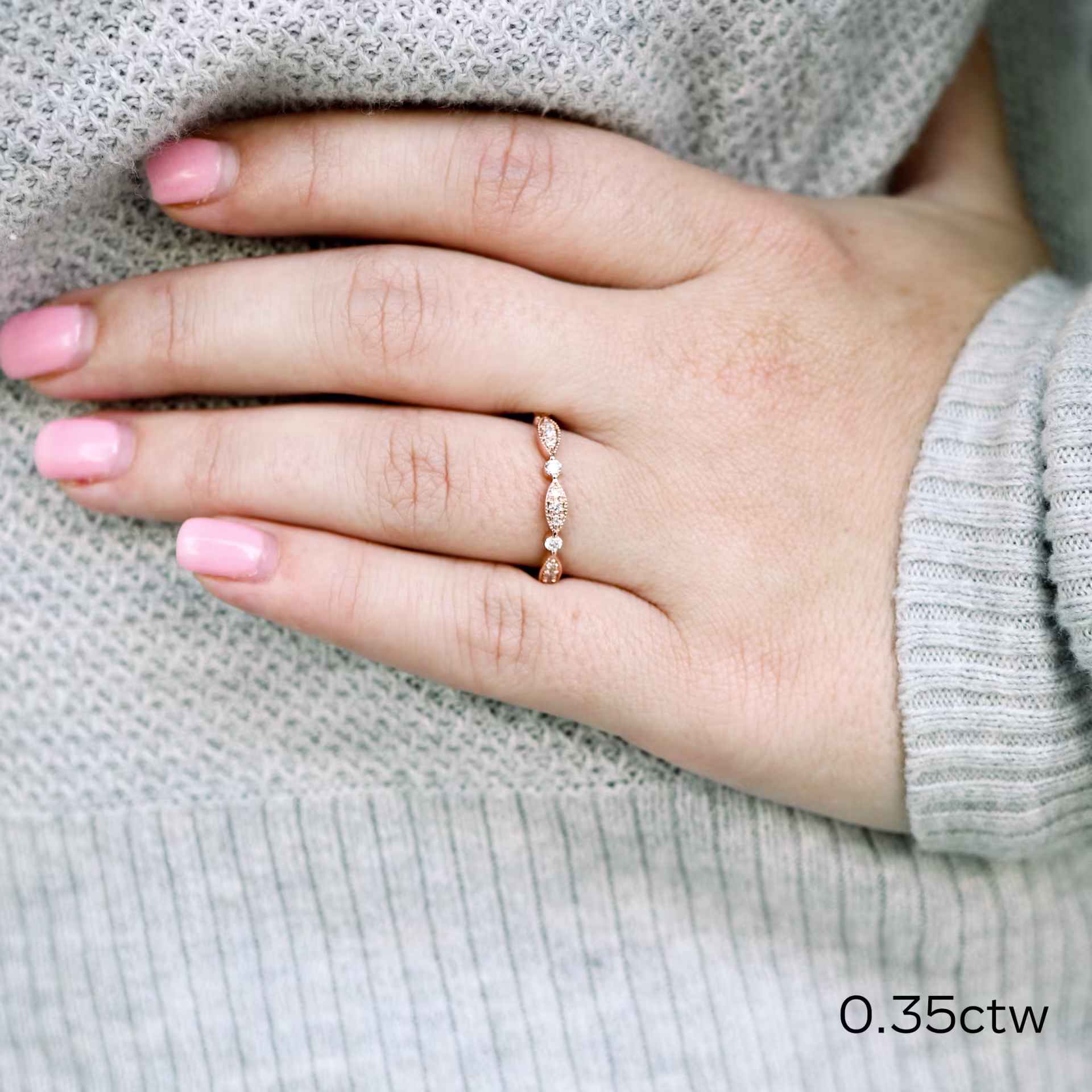 0.35 ct Round Created Diamonds Leaf Three Quarter Band in 14k Rose Gold 0.35ctw in 14k Rose Gold (Side View)