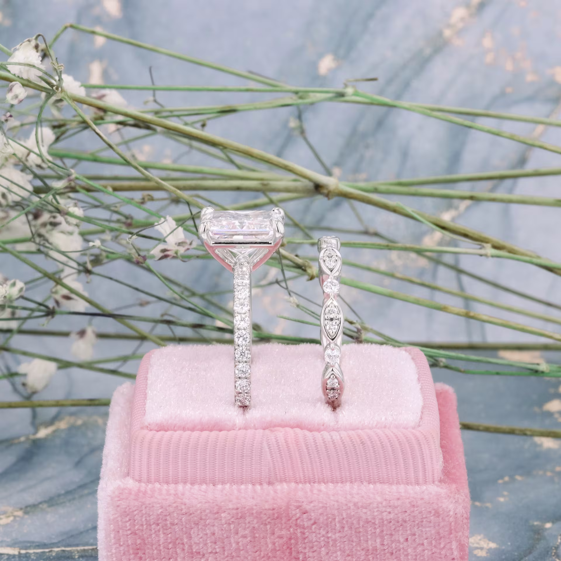 0.35 Carat Round Lab Created Diamonds set in Platinum Leaf Eternity Band in Platinum 0.35ctw (Side View)