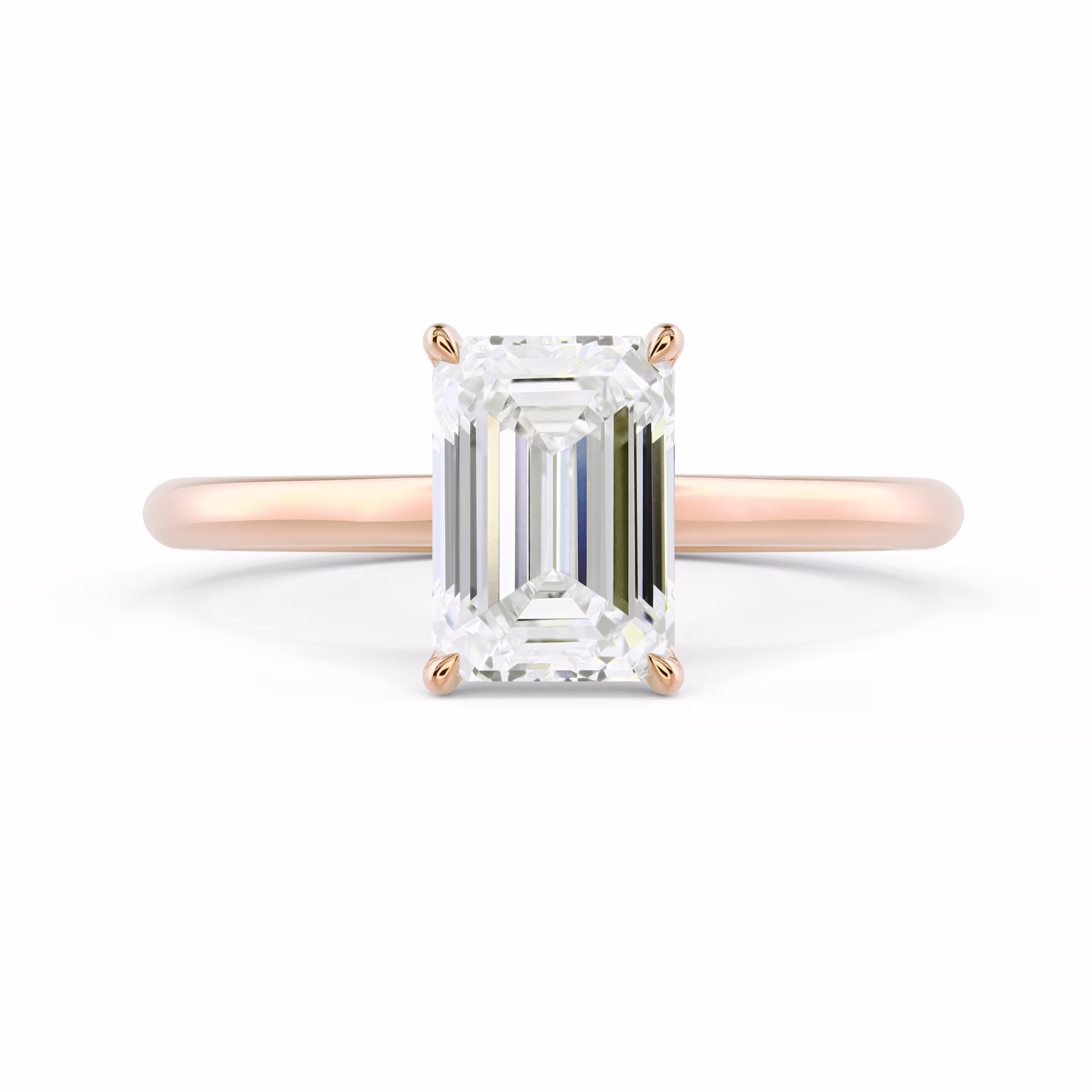 Rose Gold Emerald Cathedral Solitaire Diamond Engagement Ring featuring Lab Diamonds (Main View)