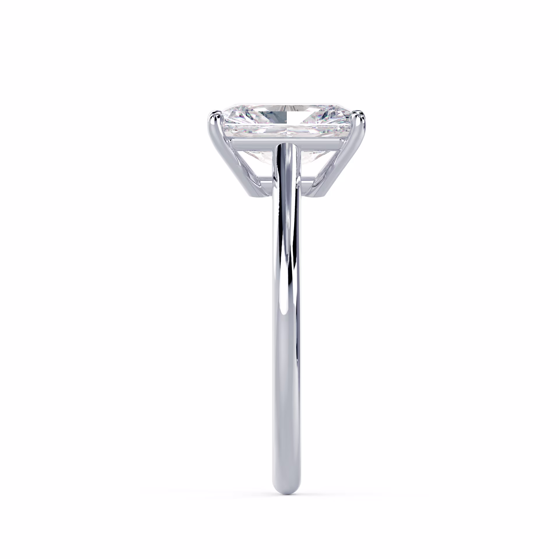 Diamonds set in White Gold Radiant Cathedral Solitaire (Side View)
