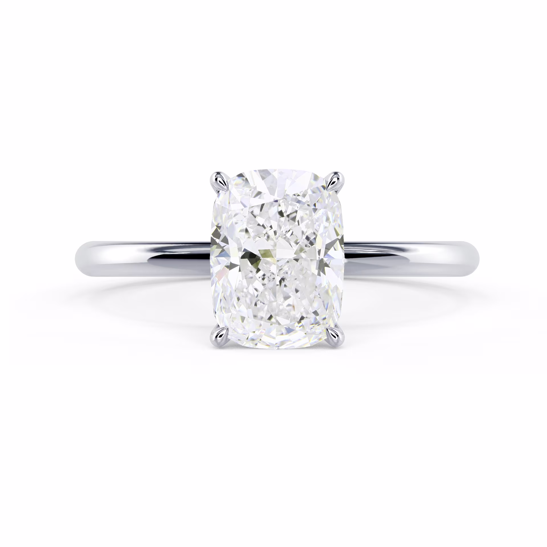 White Gold Cushion Petite Four Prong Solitaire Diamond Engagement Ring featuring Diamonds (Main View)