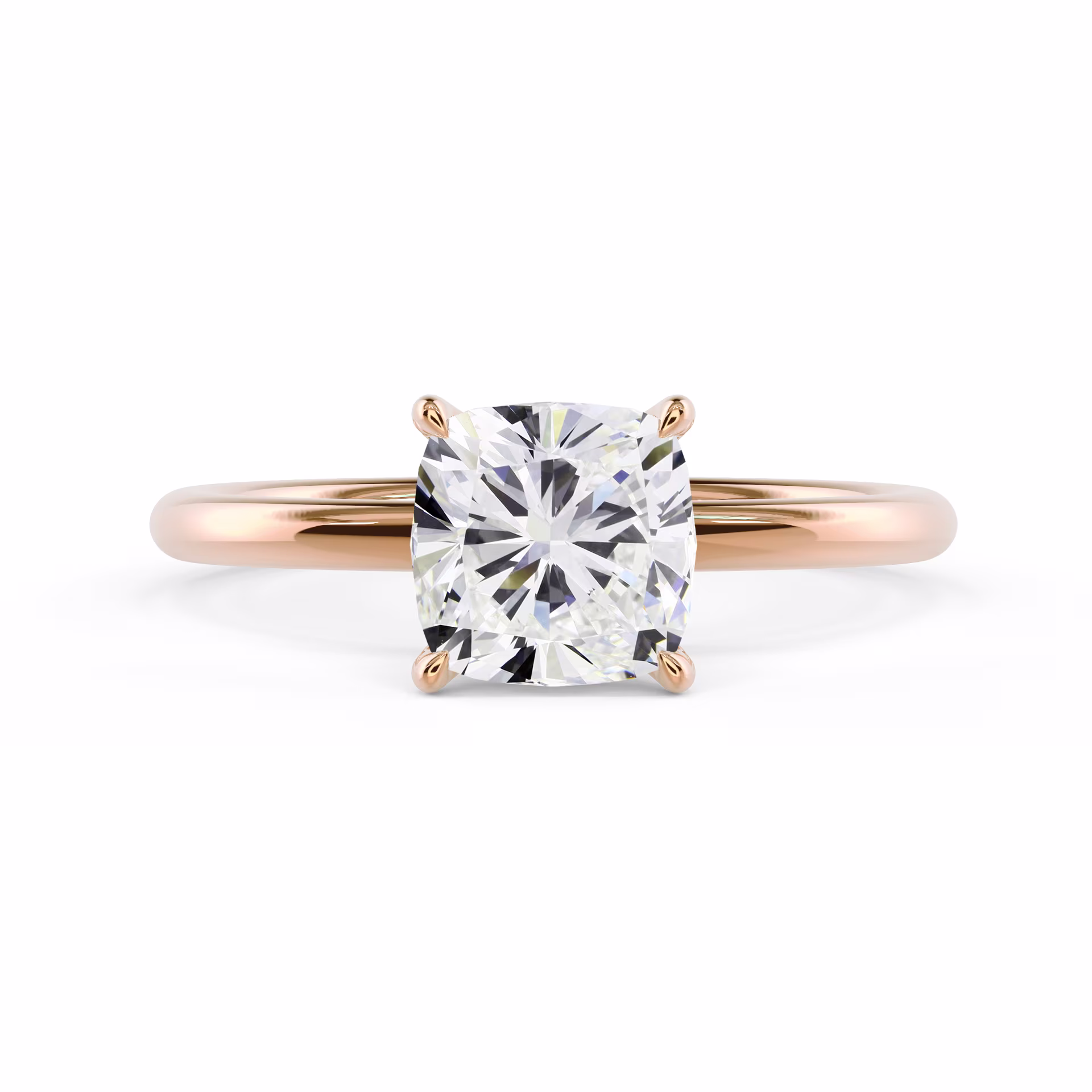 Lab Diamonds Cushion Petite Four Prong Solitaire in Rose Gold (Main View)