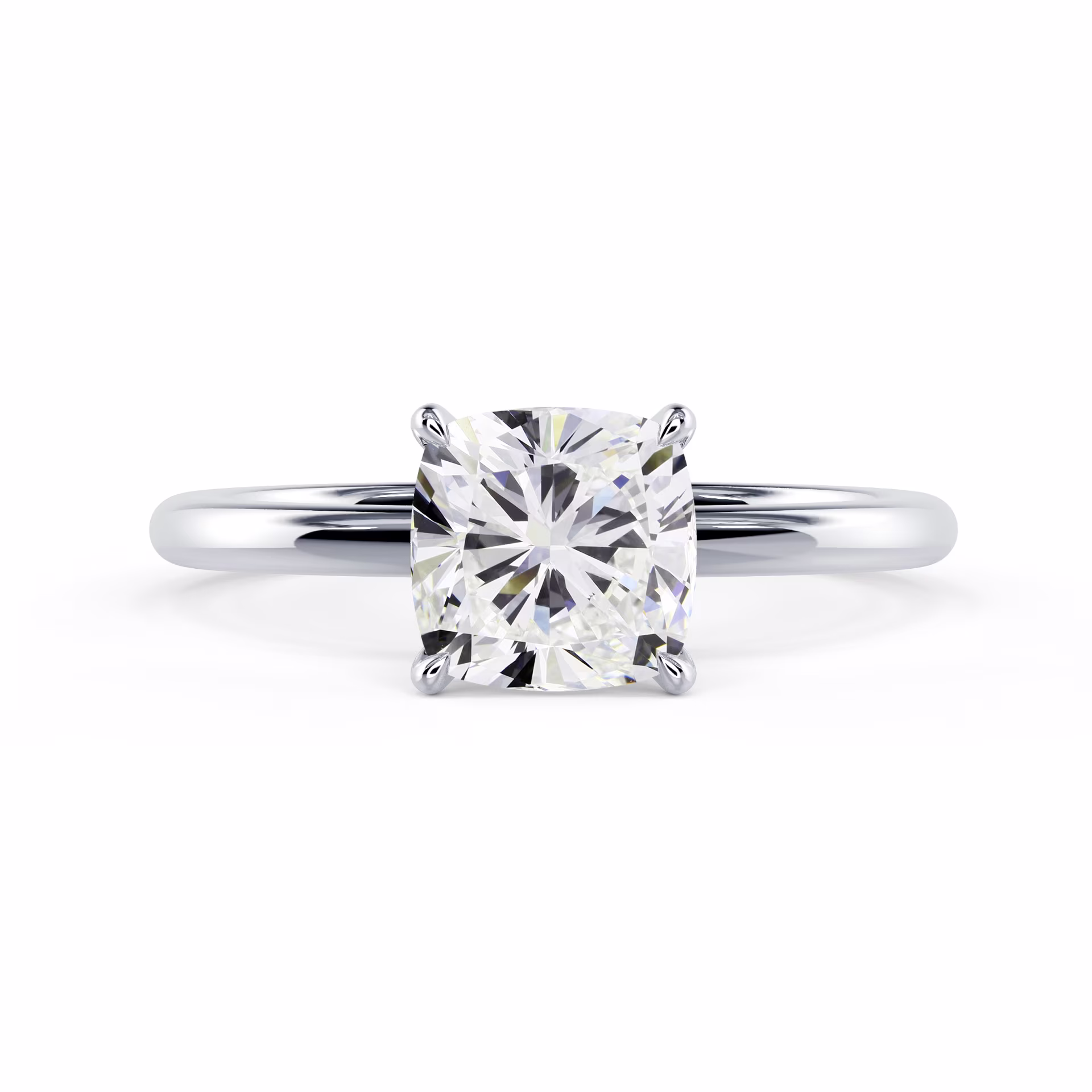 18k White Gold Cushion Classic Four Prong Solitaire Diamond Engagement Ring featuring 2.0 Carat Lab Diamonds (Main View)
