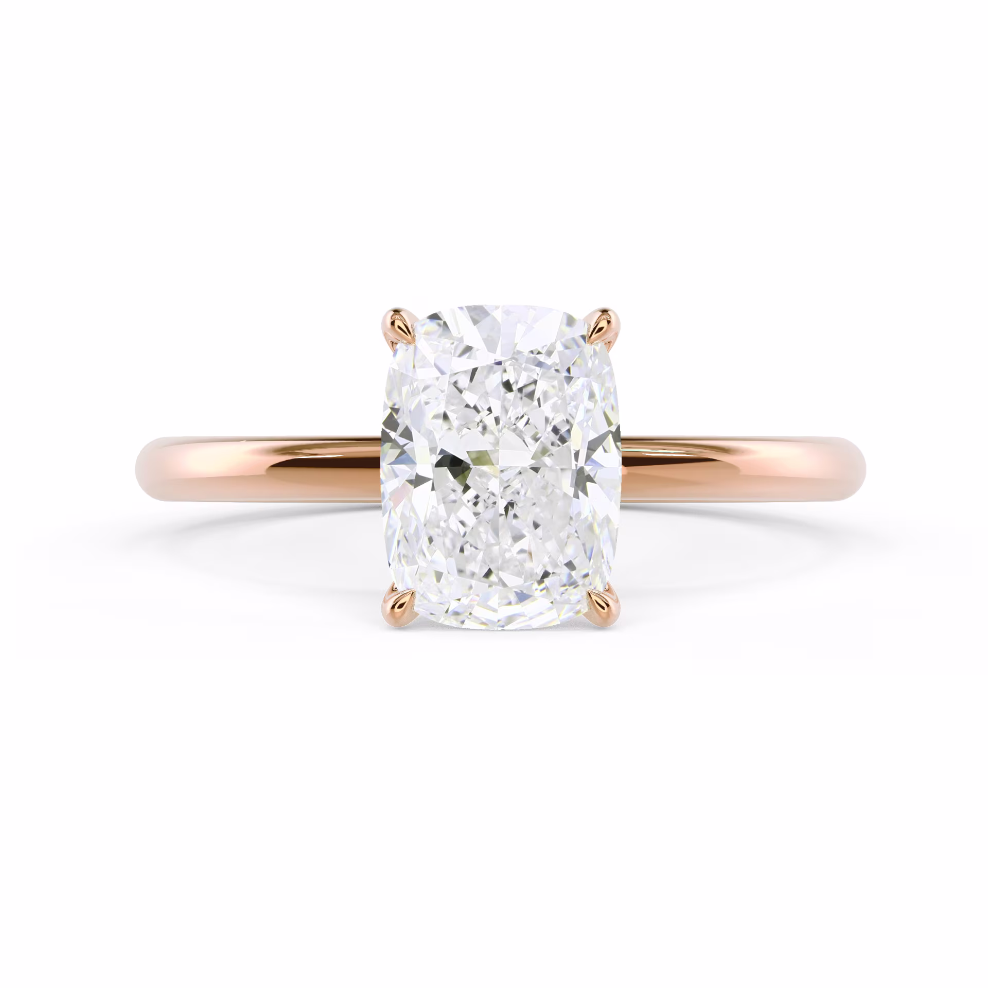 Lab Diamonds set in Rose Gold Cushion Classic Four Prong Solitaire Diamond Engagement Ring (Main View)