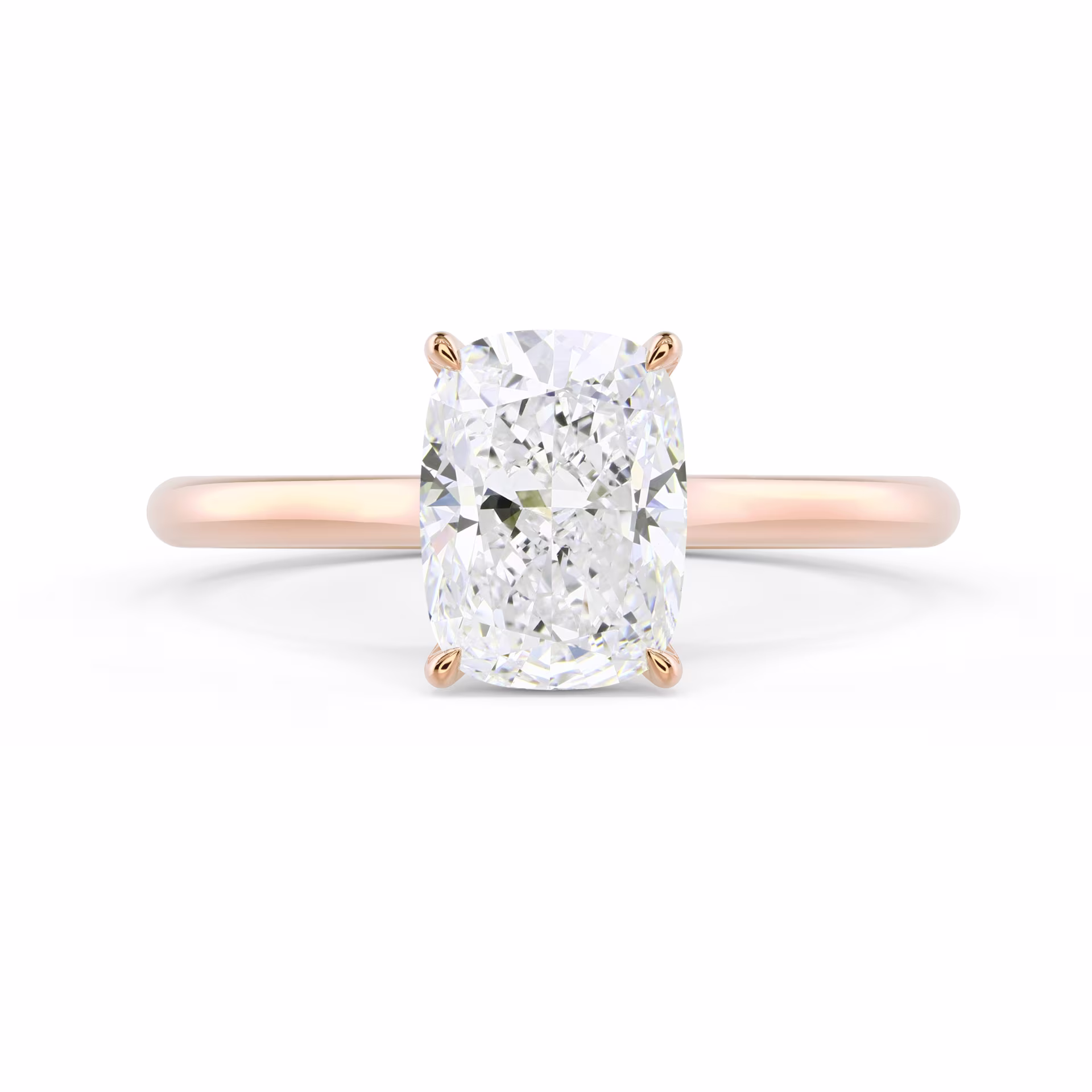Rose Gold Cushion Cathedral Solitaire Diamond Engagement Ring featuring Lab Diamonds (Main View)