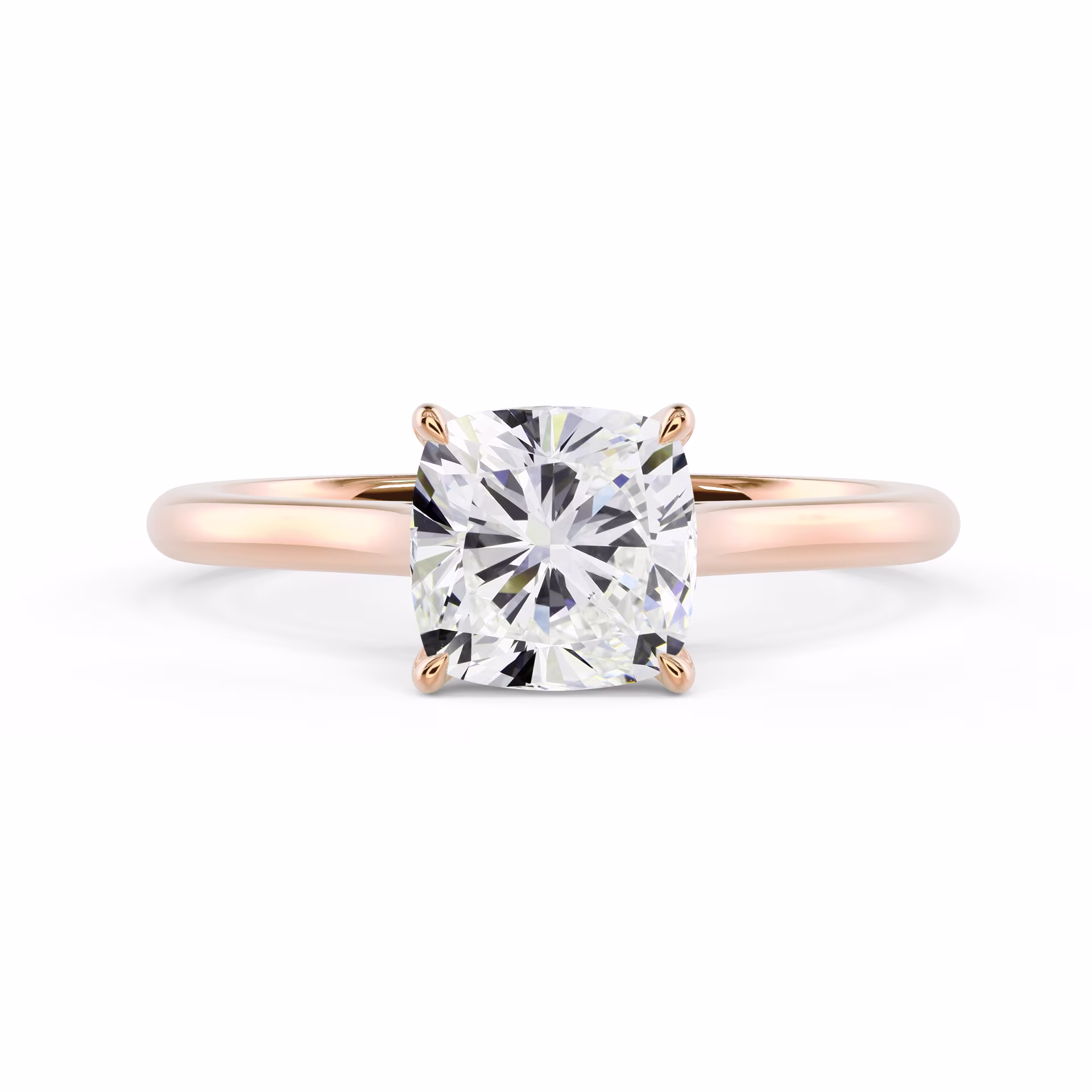 Lab Diamonds set in Rose Gold Cushion Cathedral Solitaire Diamond Engagement Ring (Main View)