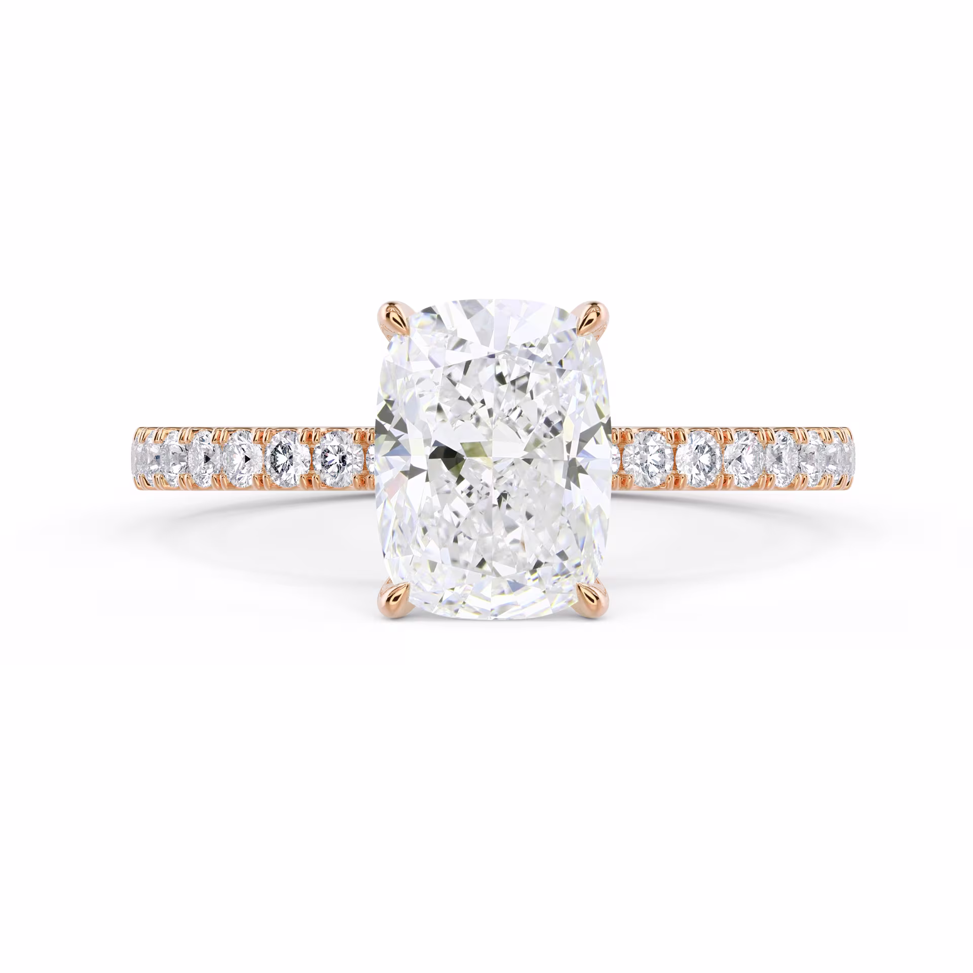 Hand Selected Lab Diamonds set in Rose Gold Cushion Classic Four Prong Pavé Setting (Main View)