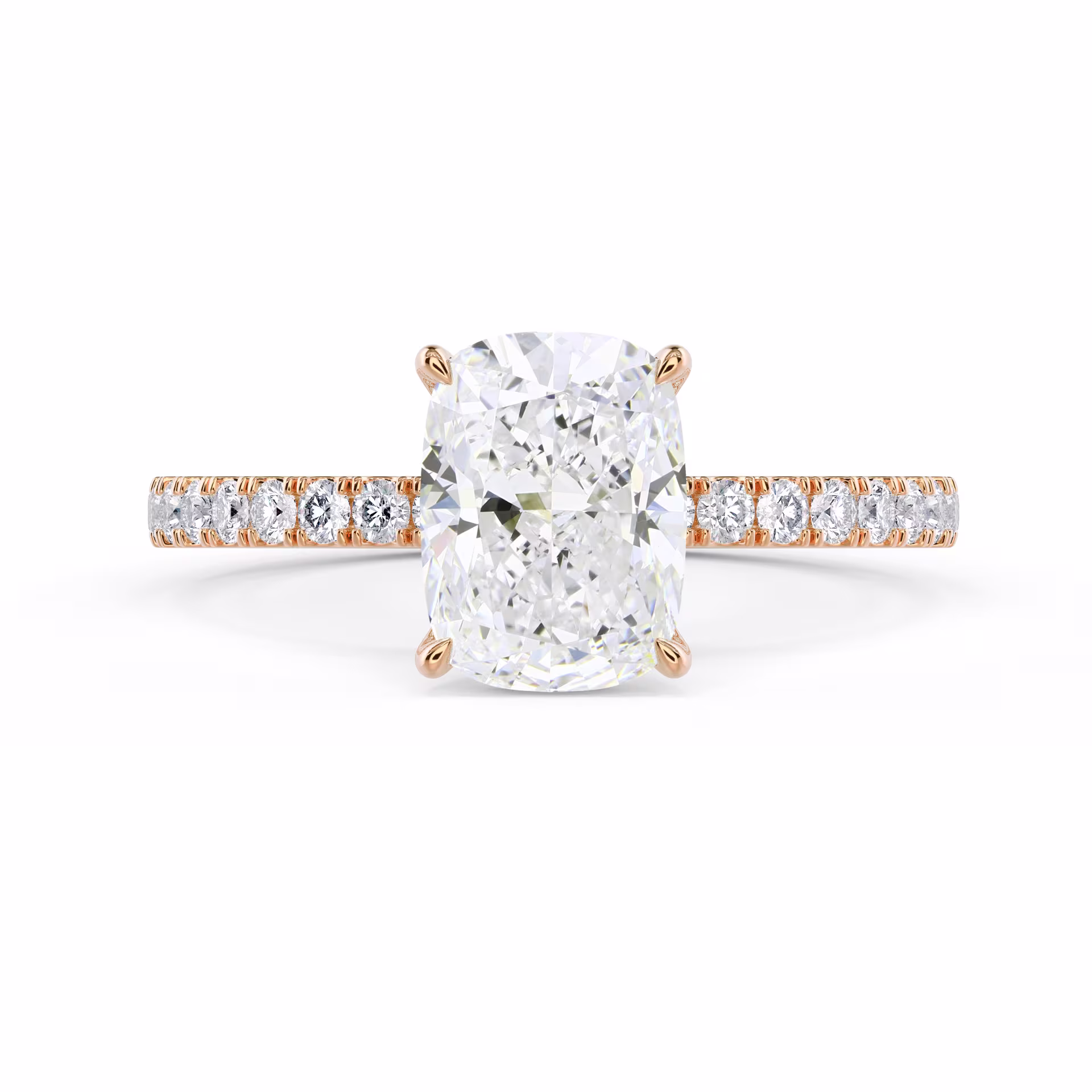 Diamonds Cushion Petite Four Prong Pavé Diamond Engagement Ring in Rose Gold (Main View)