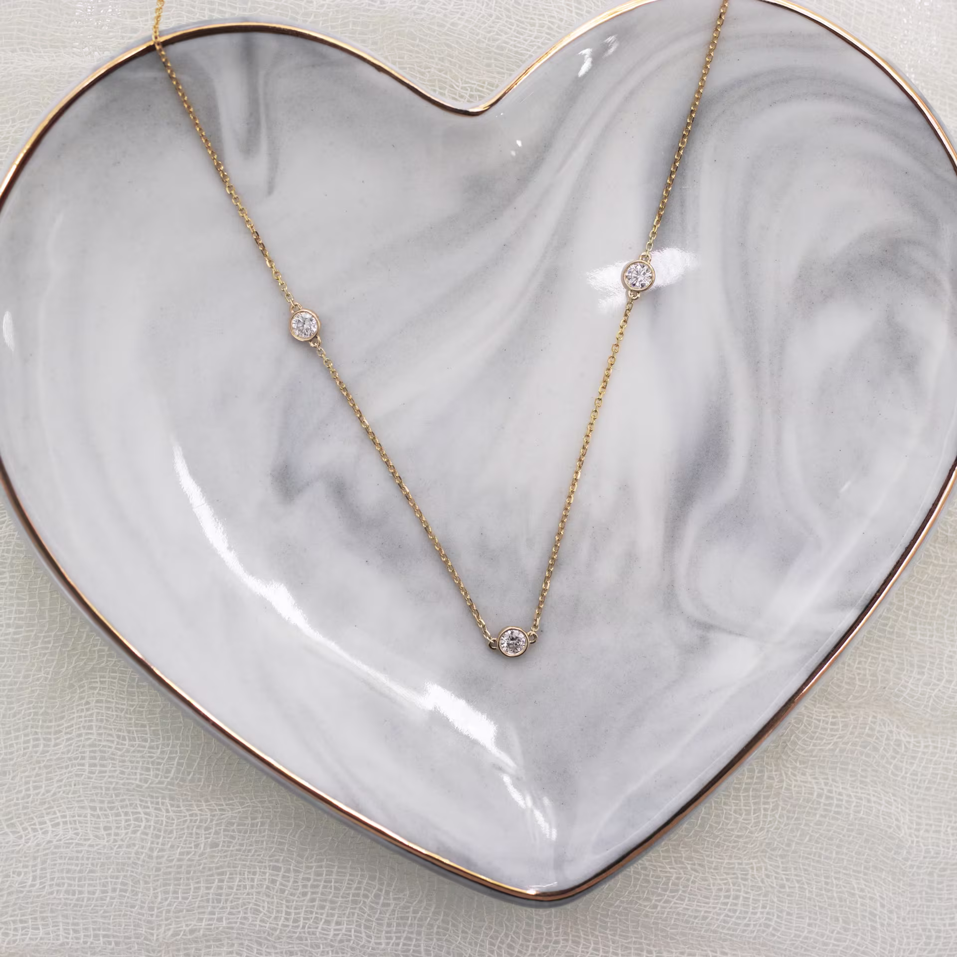 0.5 Carat Round Lab Diamonds 0.5ctw Triple Diamond Station Necklace in 18k Yellow Gold in 18k Yellow Gold (Main View)