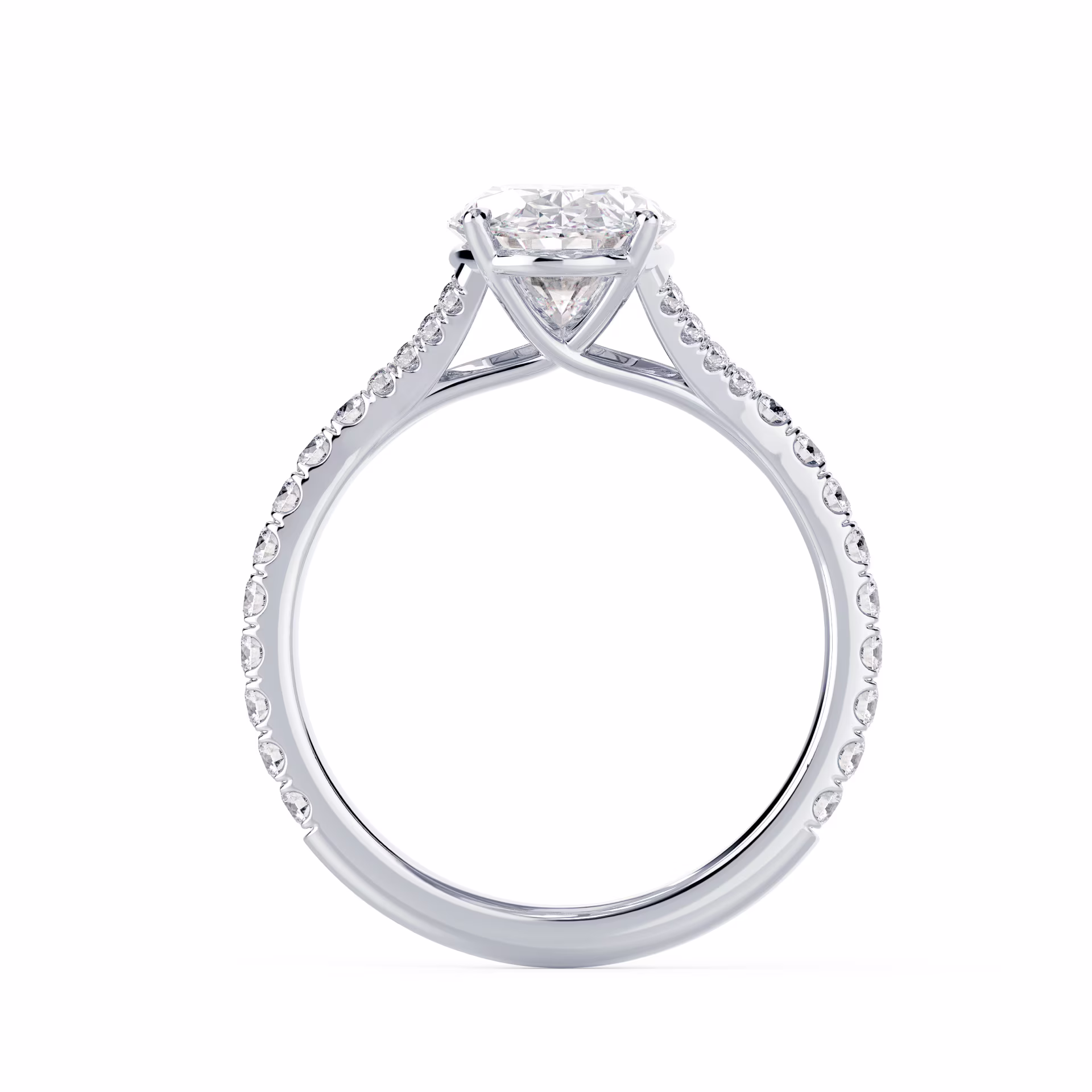 Lab Grown Diamonds set in White Gold Trellis Split Shank Setting (Profile View)