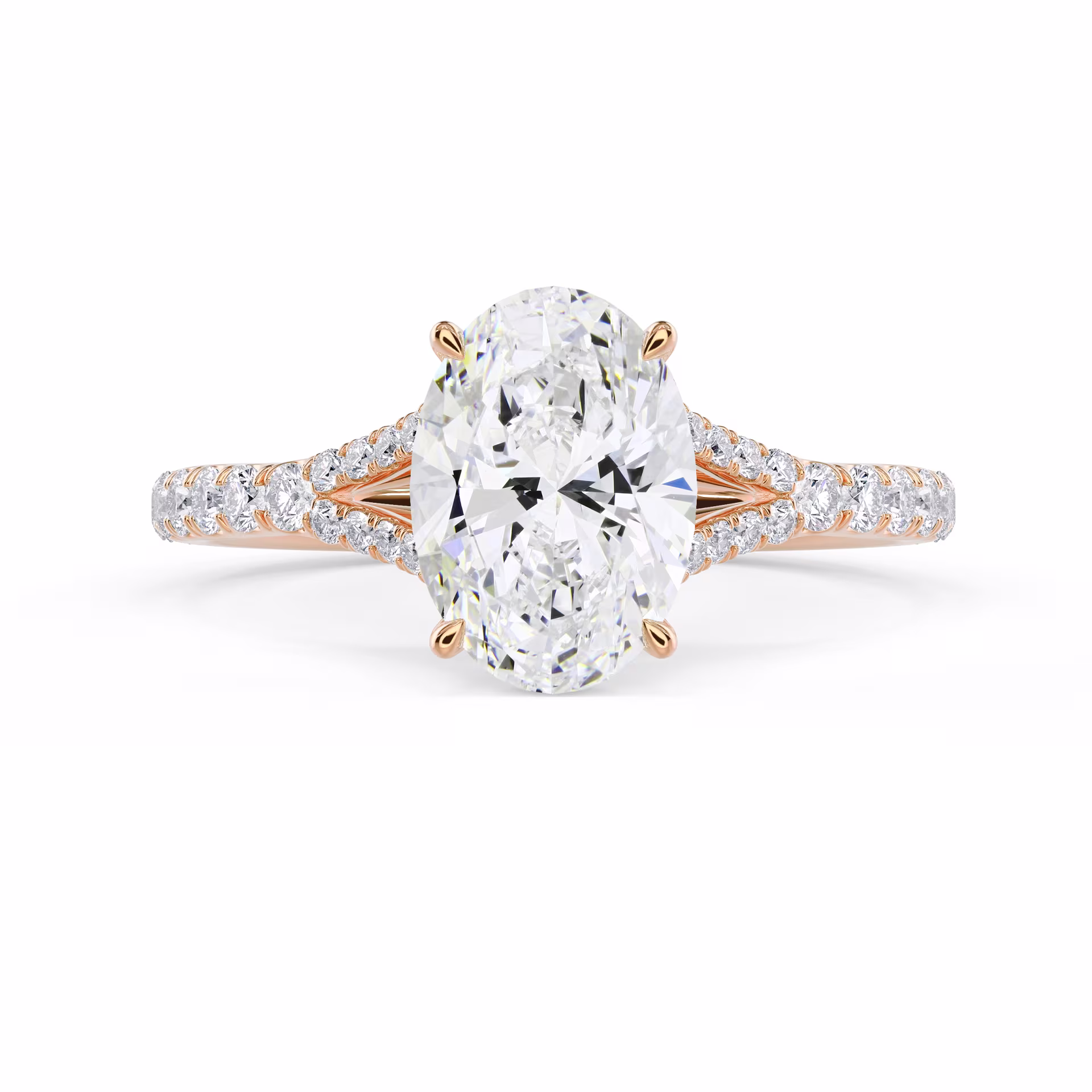 Rose Gold Trellis Split Shank Diamond Engagement Ring featuring High Quality Man Made Diamonds (Main View)