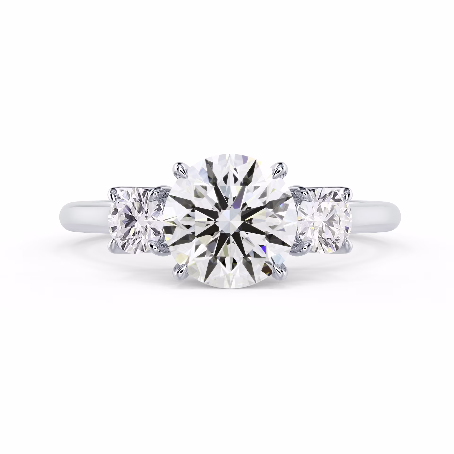 Lab Diamonds set in White Gold Round Three Stone Diamond Engagement Ring (Main View)