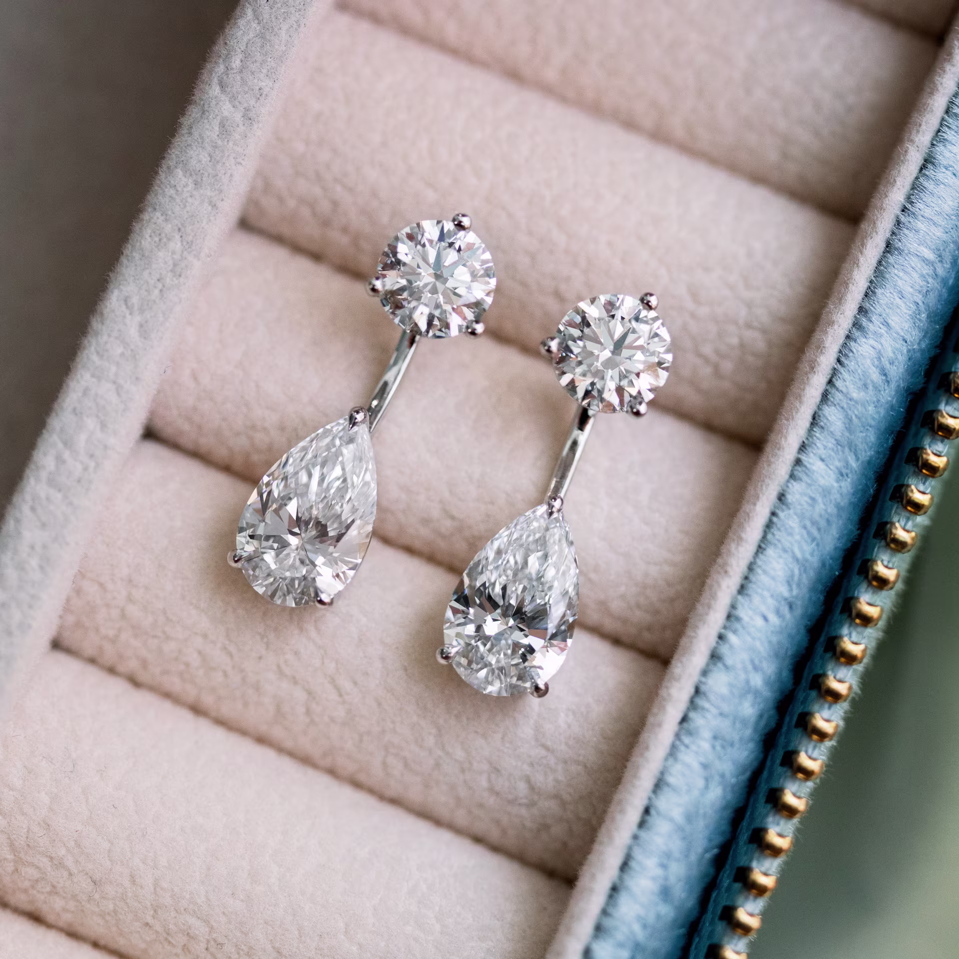 3.0 ct Synthetic Diamonds 3ctw Pear Cut Diamond Drop Earring Jackets in 14k White Gold in White Gold (Main View)