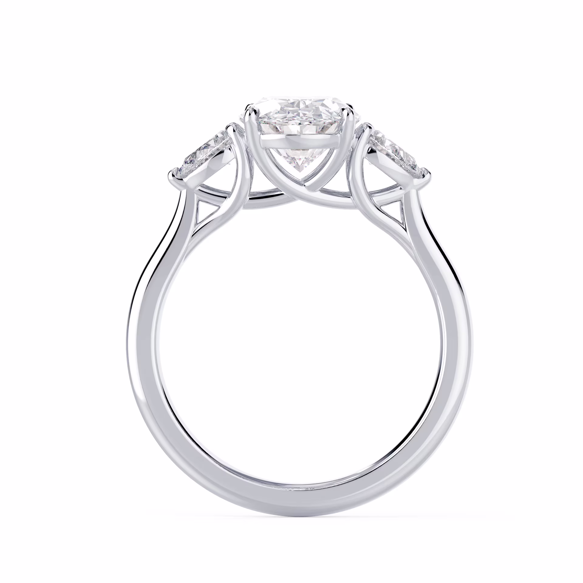 Lab Diamonds Oval and Pear Setting in White Gold (Profile View)