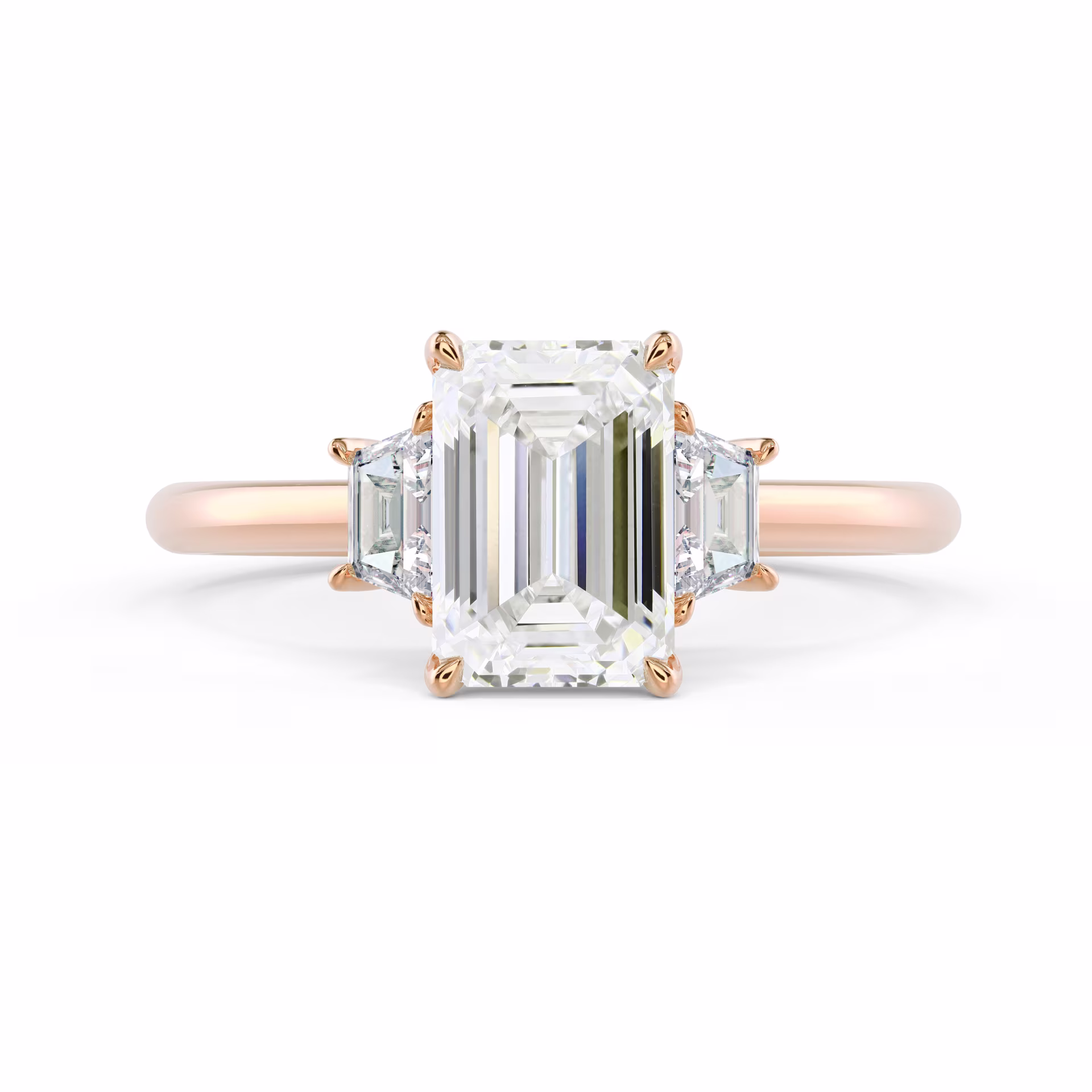 Rose Gold Emerald and Trapezoid Setting featuring Lab Diamonds (Main View)