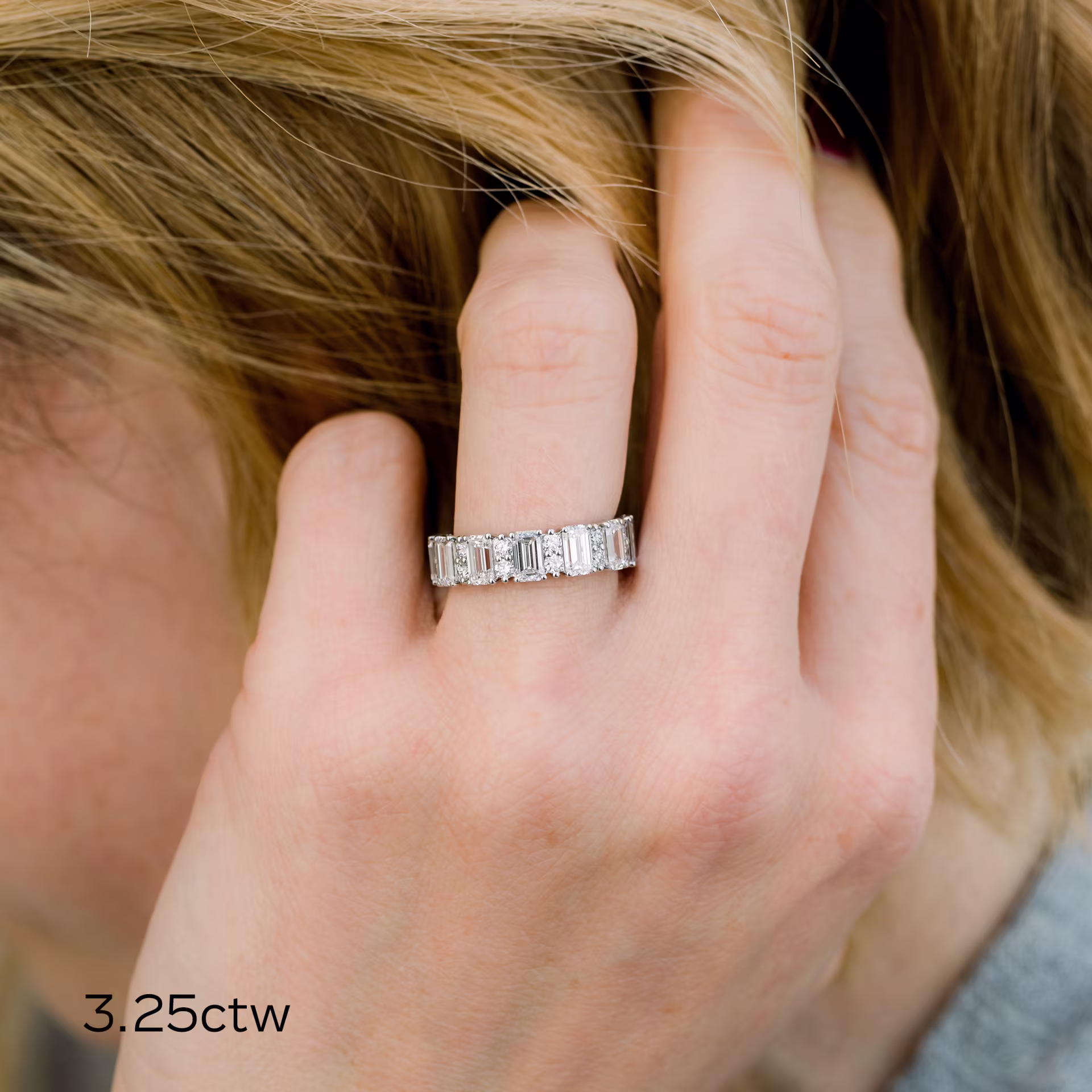 Platinum Emerald and Round Three Quarter Band featuring 3.25 ctw Diamonds (Main View)