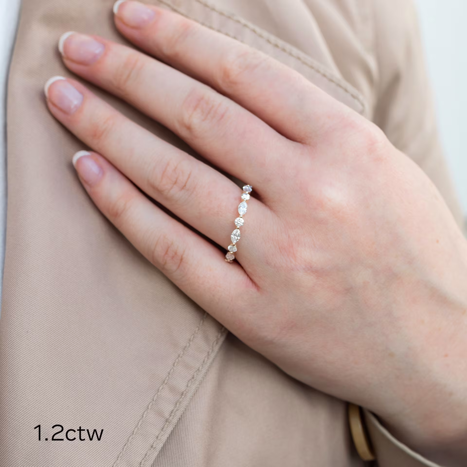 1.2 Carat Lab Diamonds set in Yellow Gold Marquise and Round East-West Eternity Band in 14k Yellow Gold 1.2ctw (Side View)