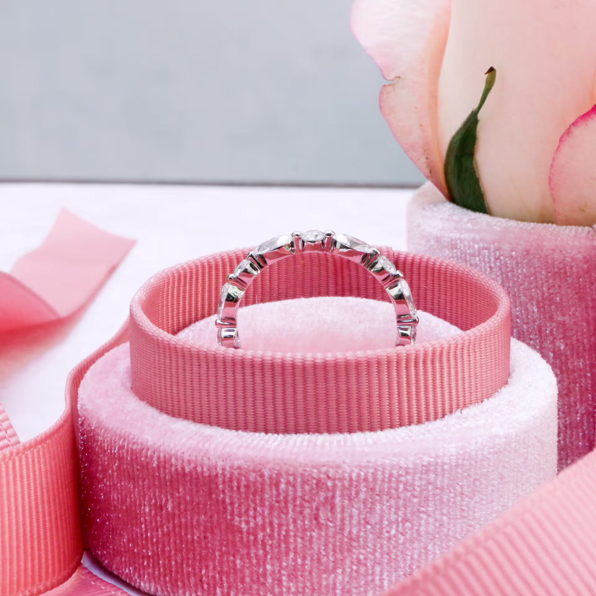 Platinum Marquise and Round East-West Eternity Band in Platinum 1.2ctw featuring 1.2 ct Lab Diamonds (Profile View)