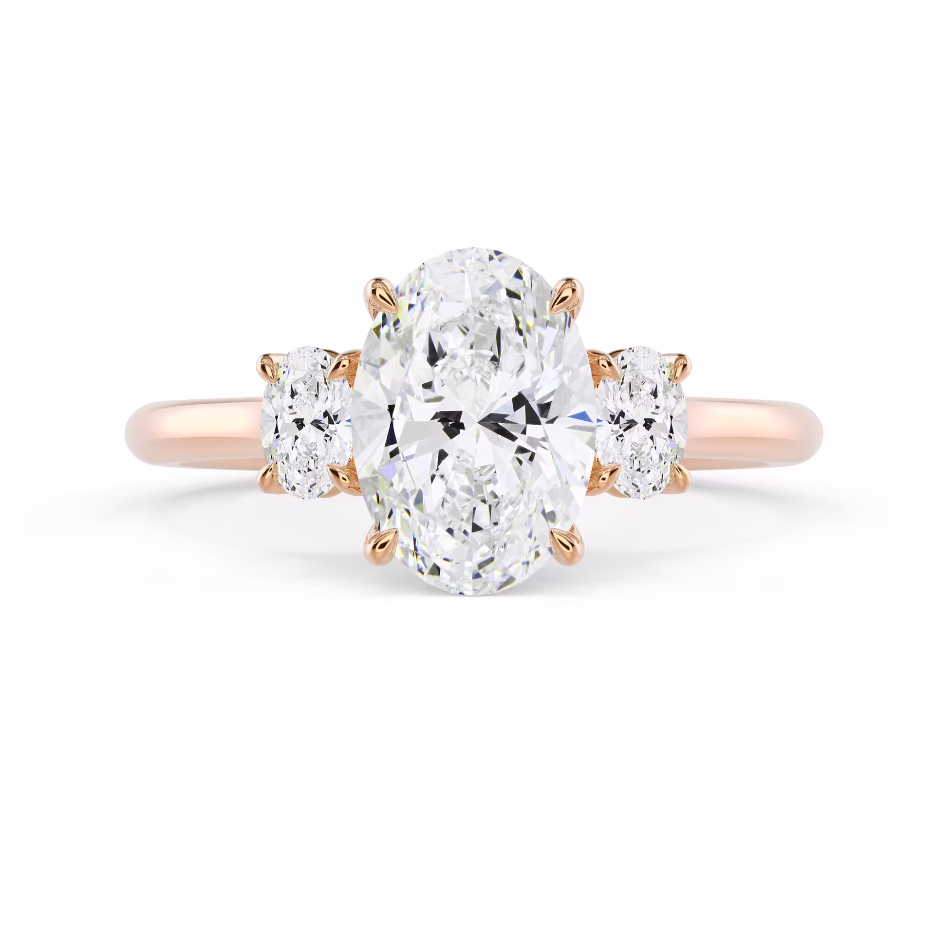 Lab Diamonds Oval Three Stone Diamond Engagement Ring in Rose Gold (Main View)