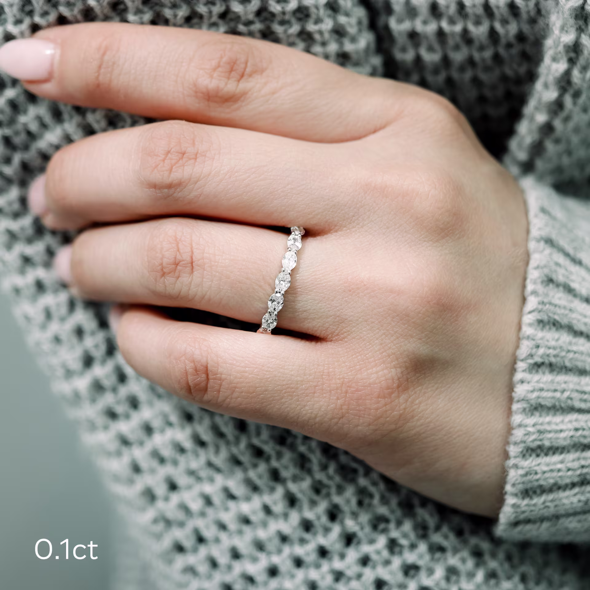 0.7 Carat Created Diamonds Oval East-West Seven Stone in Platinum 0.7ctw in Platinum (Side View)