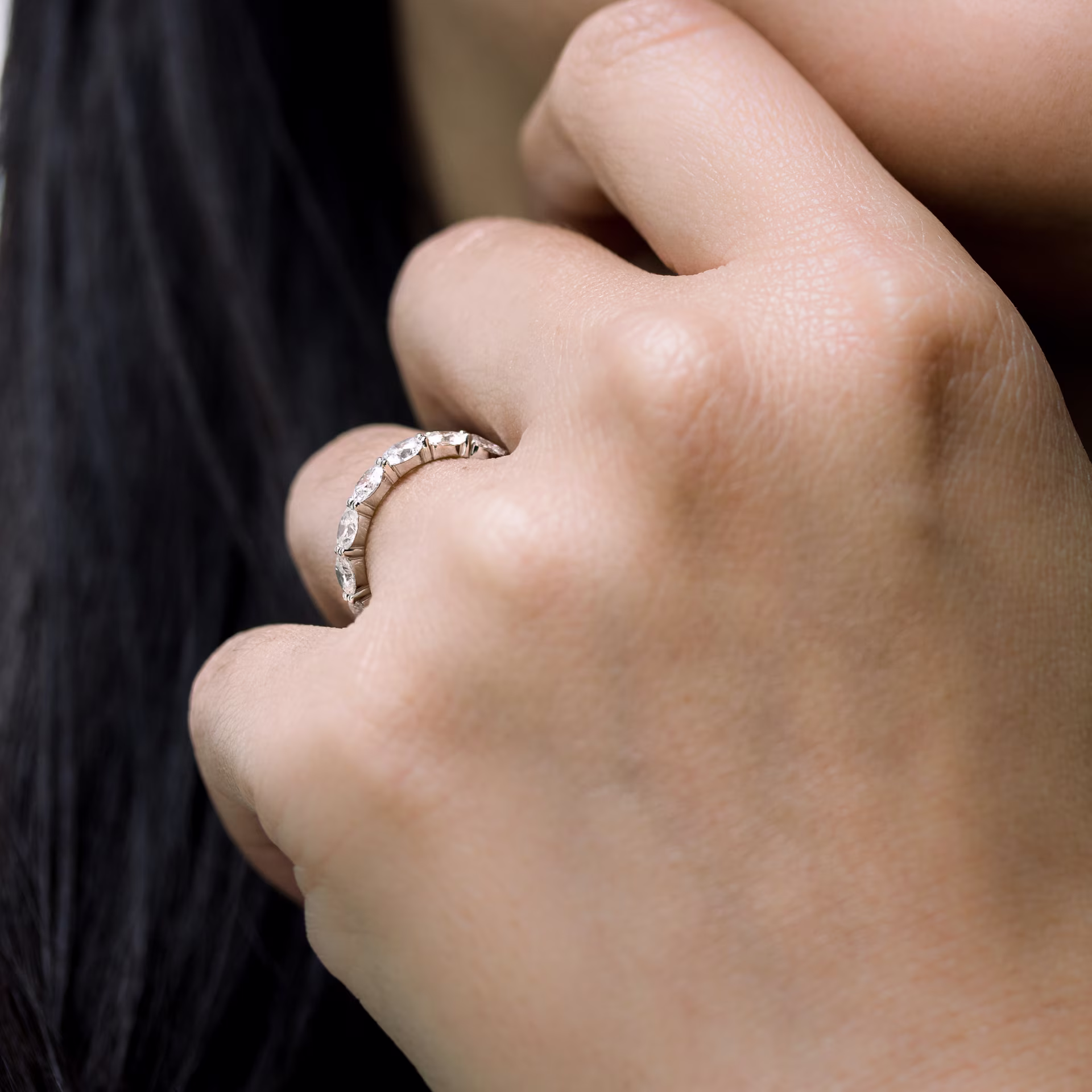 0.7 Carat Lab Created Diamonds Oval East-West Seven Stone in 18k White Gold (Profile View)