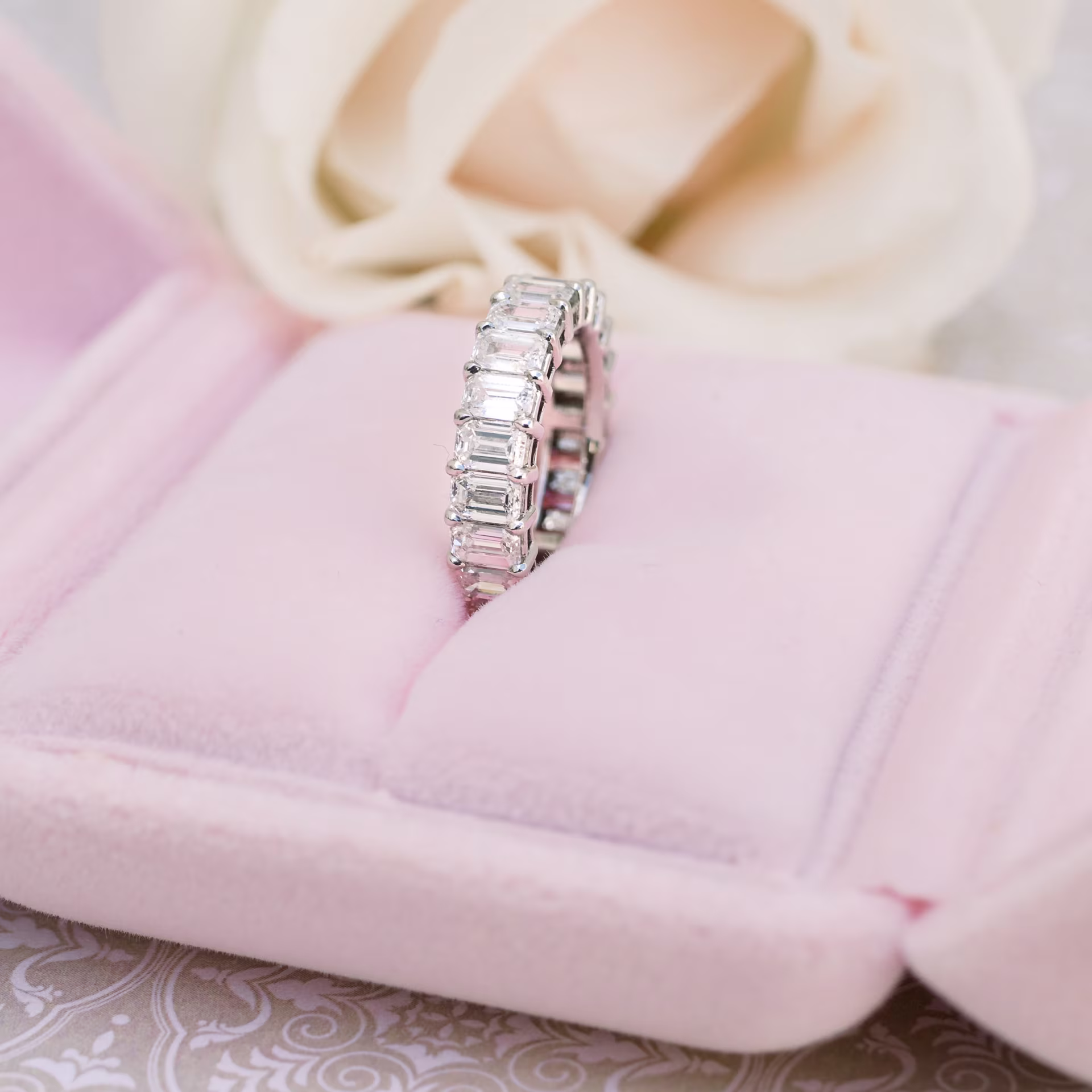 18k White Gold Emerald Eternity Band in 18k White Gold 6.5ctw featuring High Quality 6.5 ct Lab Diamonds (Main View)