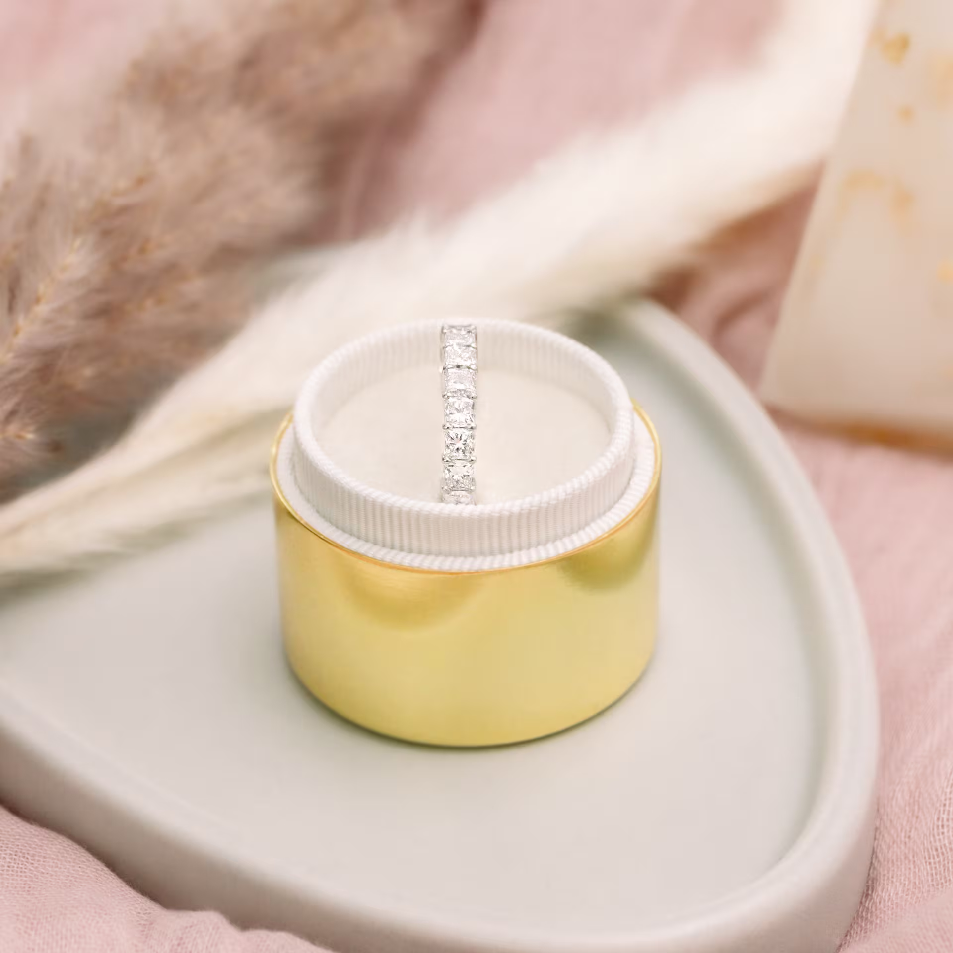 High Quality 3.0 ct Diamonds set in Platinum Princess Three Quarter Band (Side View)