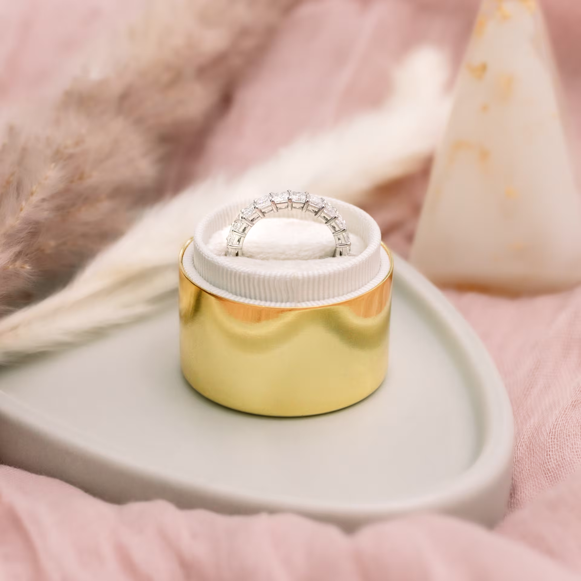 Hand Selected 3.0 Carat Lab Diamonds set in Platinum Princess Three Quarter Band (Profile View)