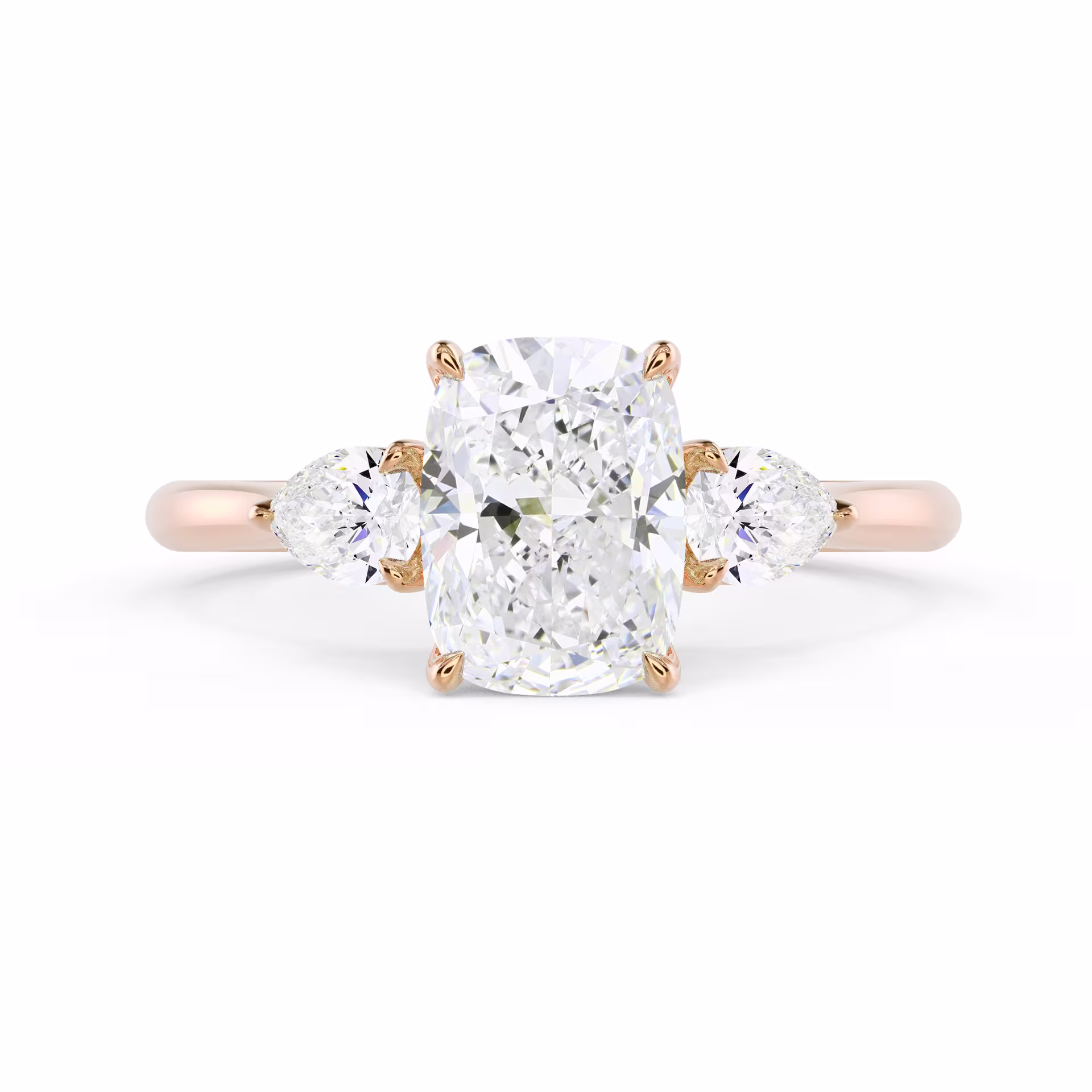Hand Selected Lab Created Diamonds set in Rose Gold Cushion and Pear Setting (Main View)