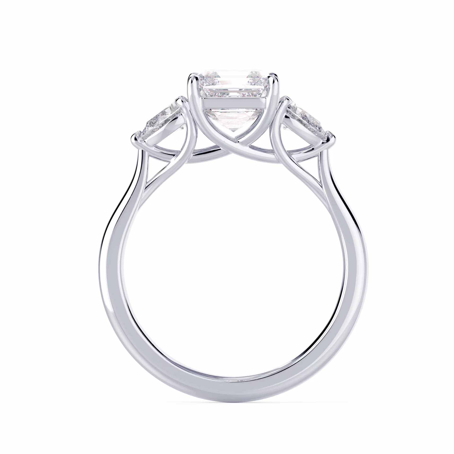 White Gold Asscher and Pear Diamond Engagement Ring featuring Exceptional Quality Diamonds (Profile View)