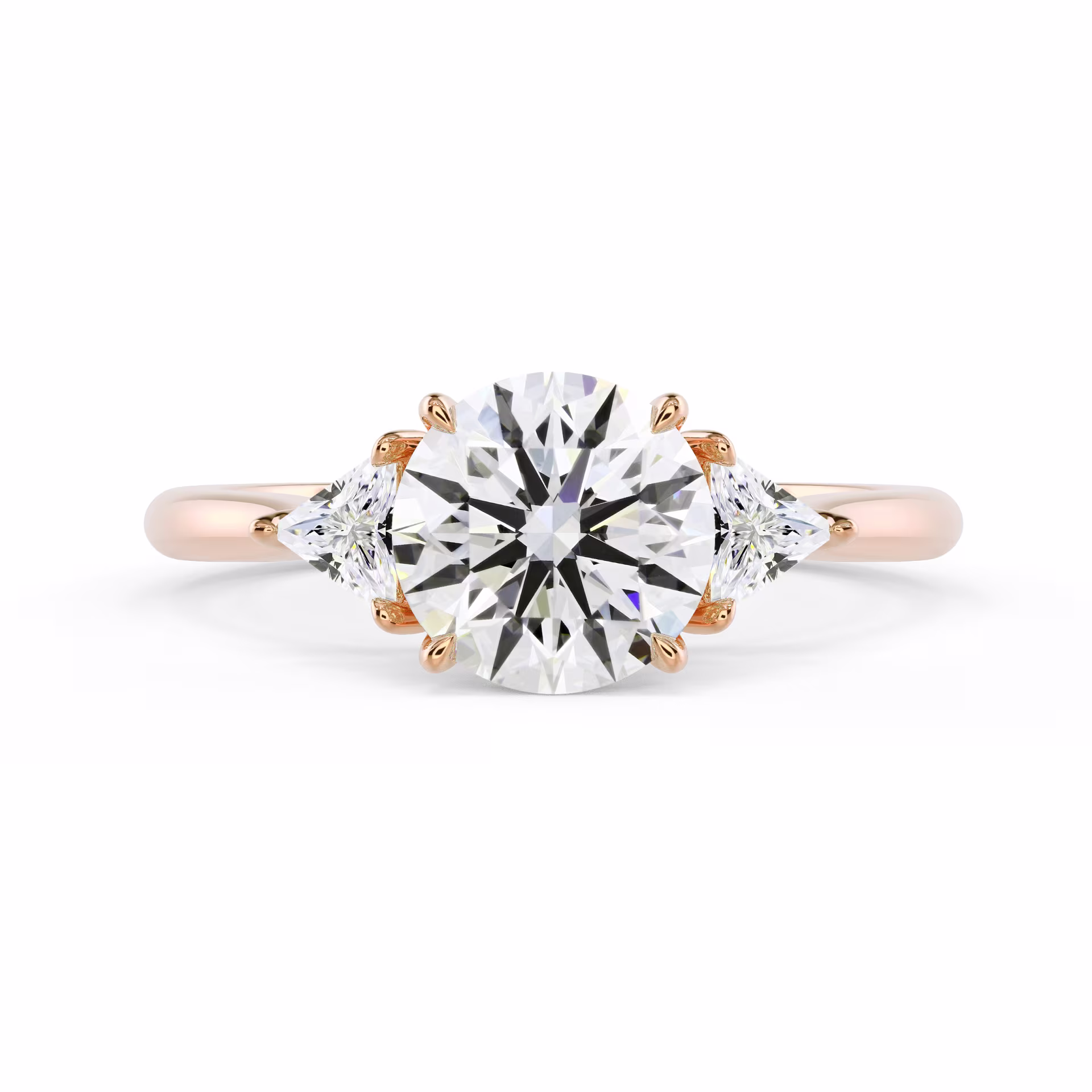 Lab Diamonds Round and Trillion Diamond Engagement Ring in Rose Gold (Main View)