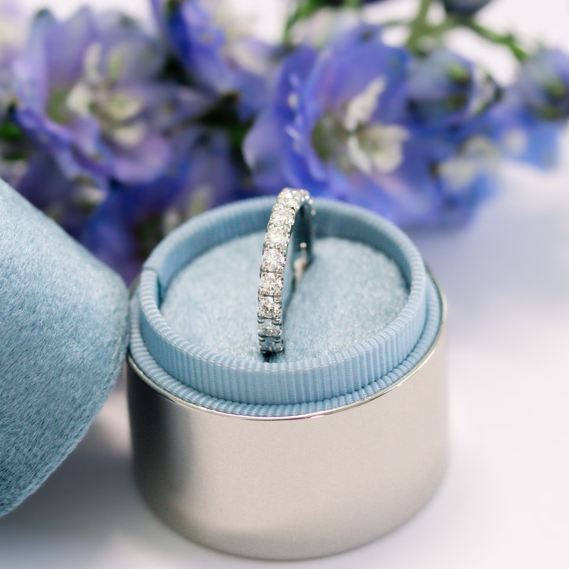 Platinum U Pavé Eternity Band featuring Exceptional Quality 1.75 Carat Round Brilliant Diamonds (Side View)