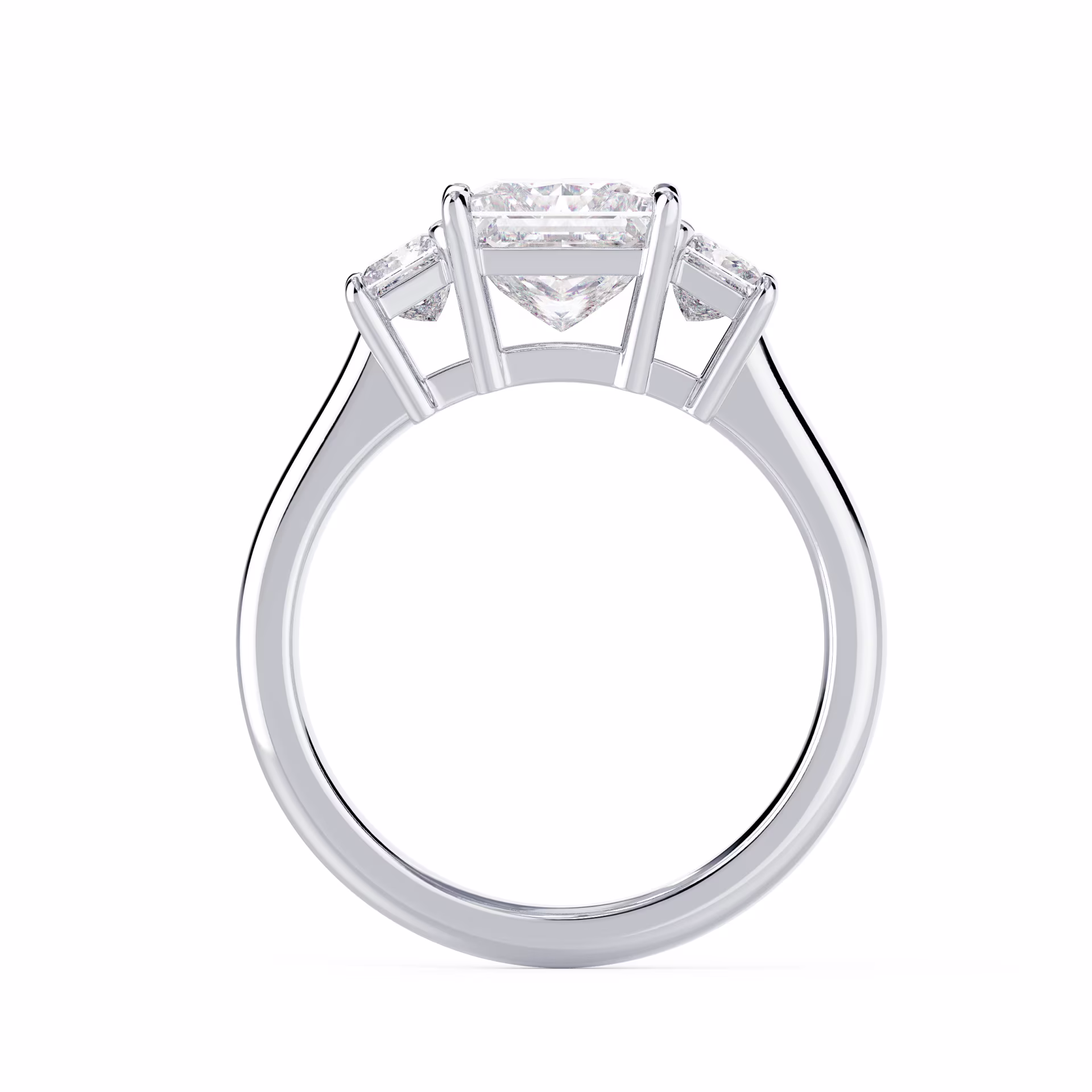Lab Diamonds Princess Three Stone Setting in White Gold (Profile View)