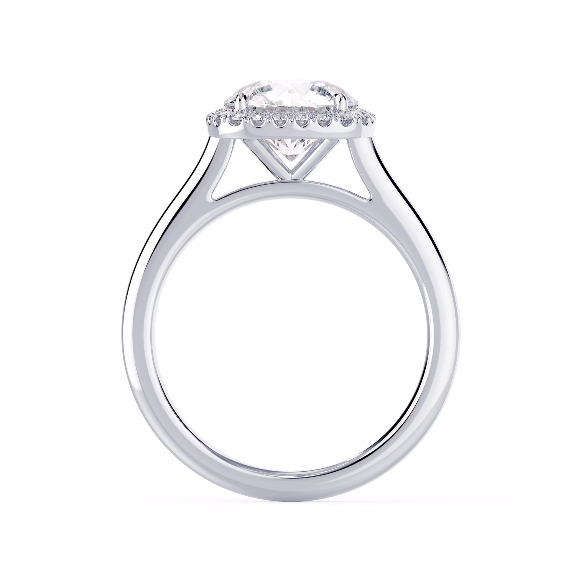 Lab Grown Diamonds set in White Gold Round Single Halo Setting (Profile View)