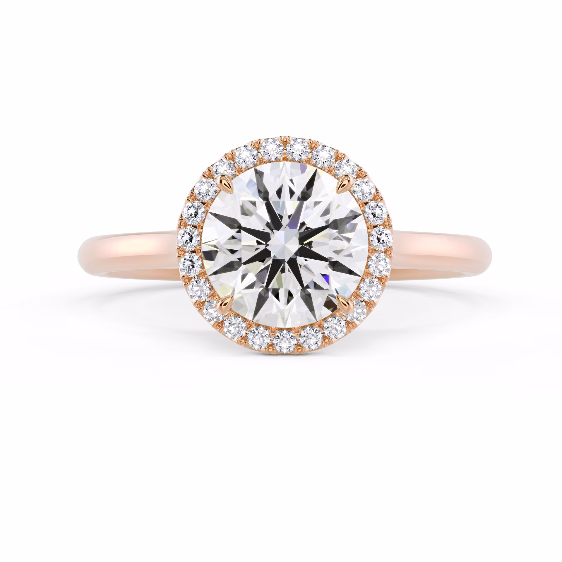 Exceptional Quality Lab Grown Diamonds set in Rose Gold Round Single Halo Diamond Engagement Ring (Main View)