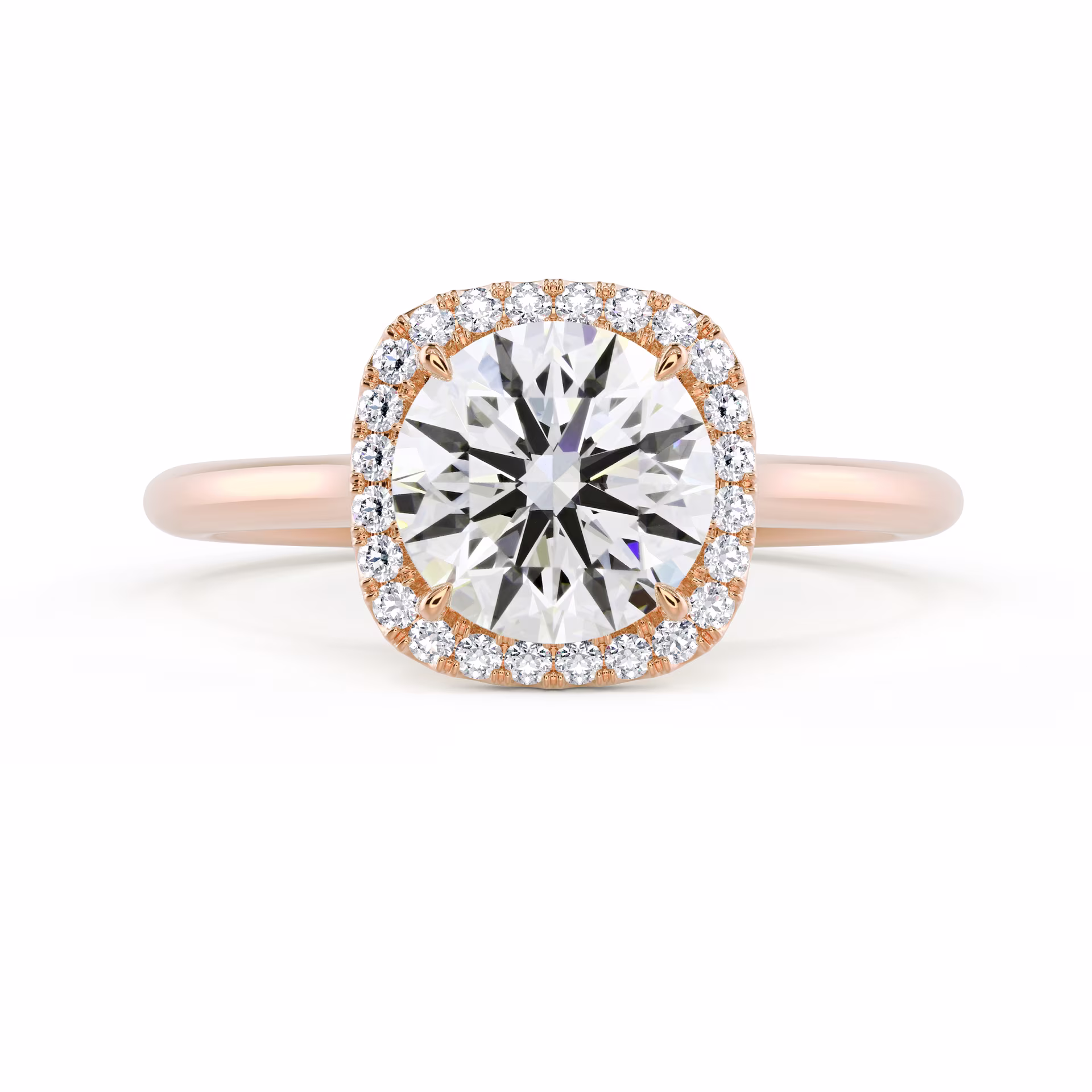 Synthetic Diamonds set in Rose Gold Round Single Halo Setting (Main View)
