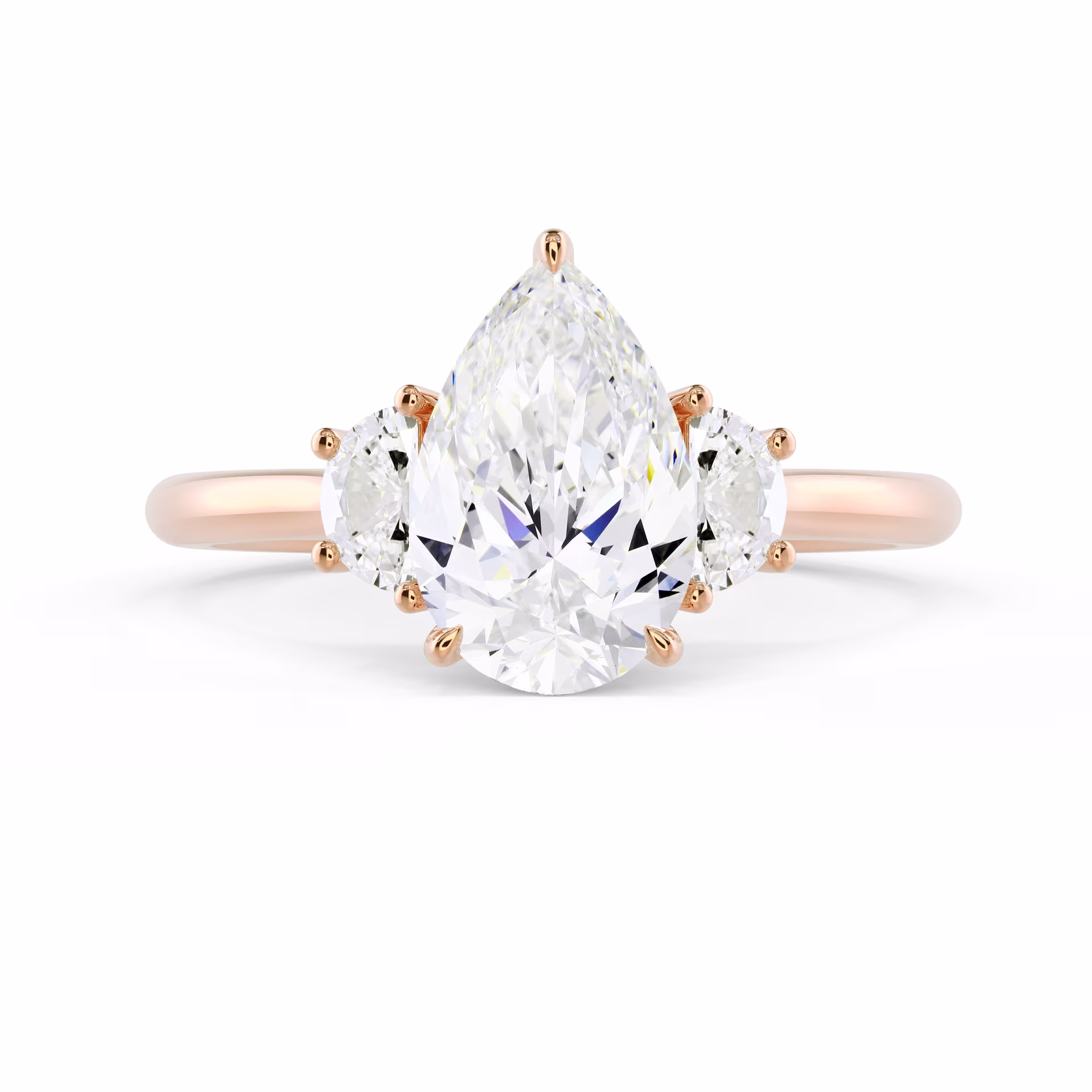 Lab Grown Diamonds set in Rose Gold Pear and Half Moon Setting (Main View)