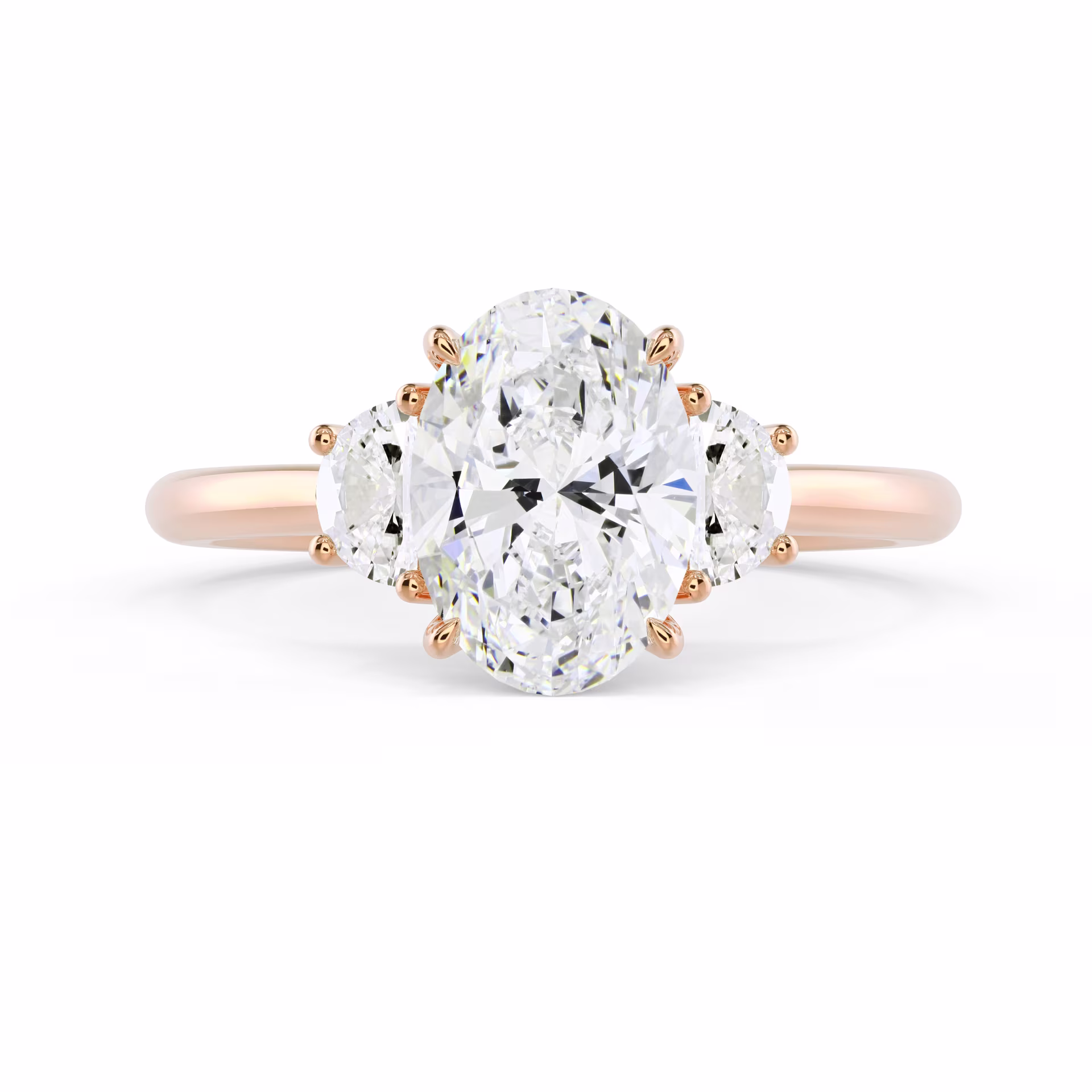 Rose Gold Oval and Half Moon Setting featuring Synthetic Diamonds (Main View)
